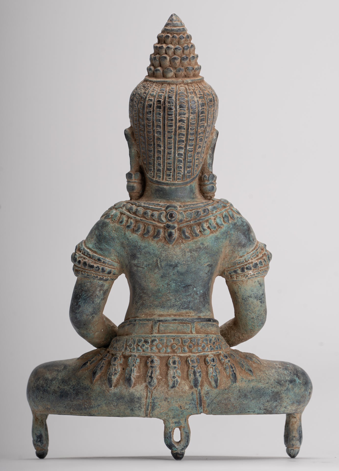 Buddha Statue - Antique Khmer Style Bronze Seated Meditation Bayon Buddha Statue - 22cm/9"