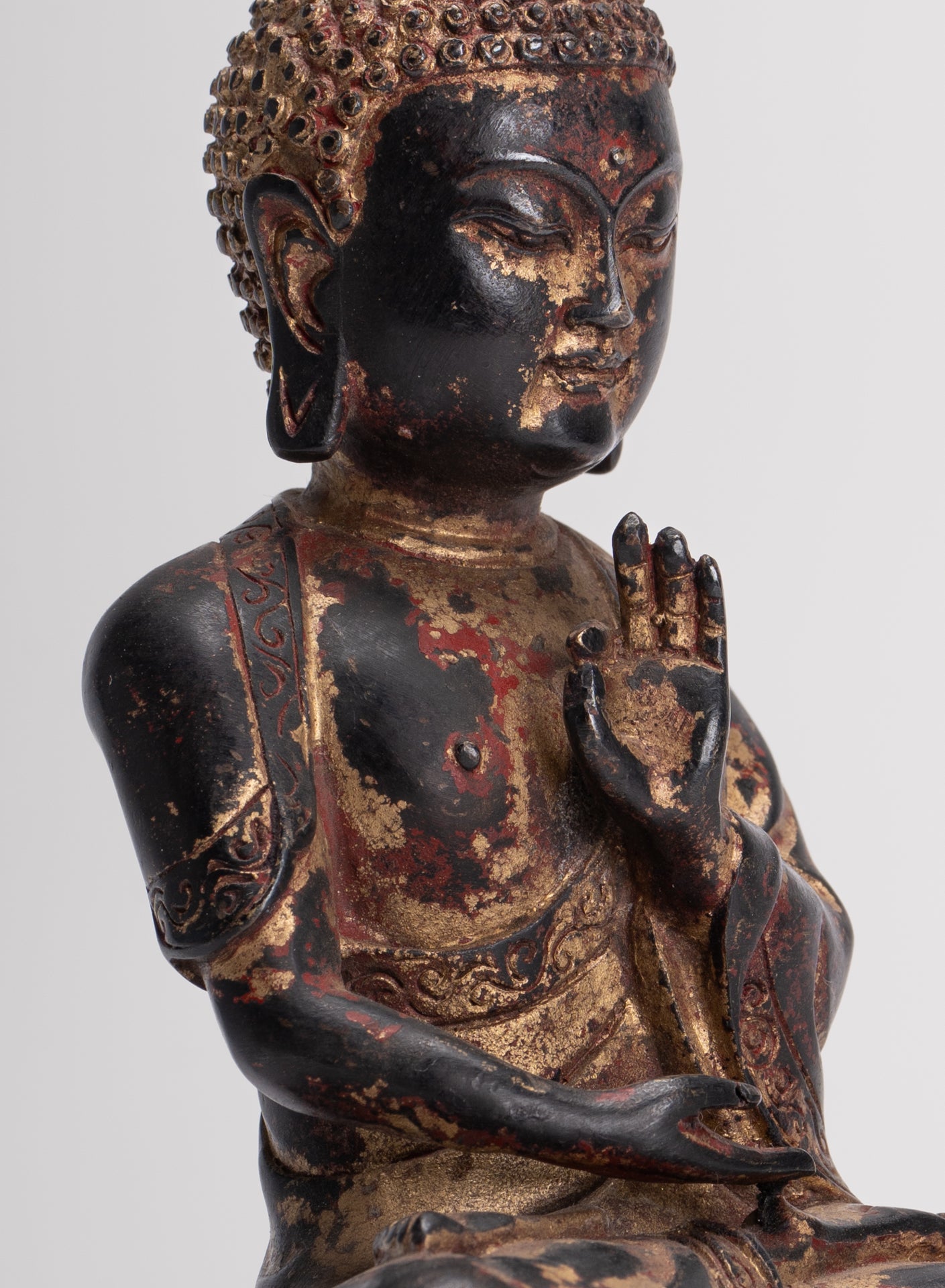 Antique Chinese Style Seated Dharmachakra Teaching Buddha Statue - 20cm/8"