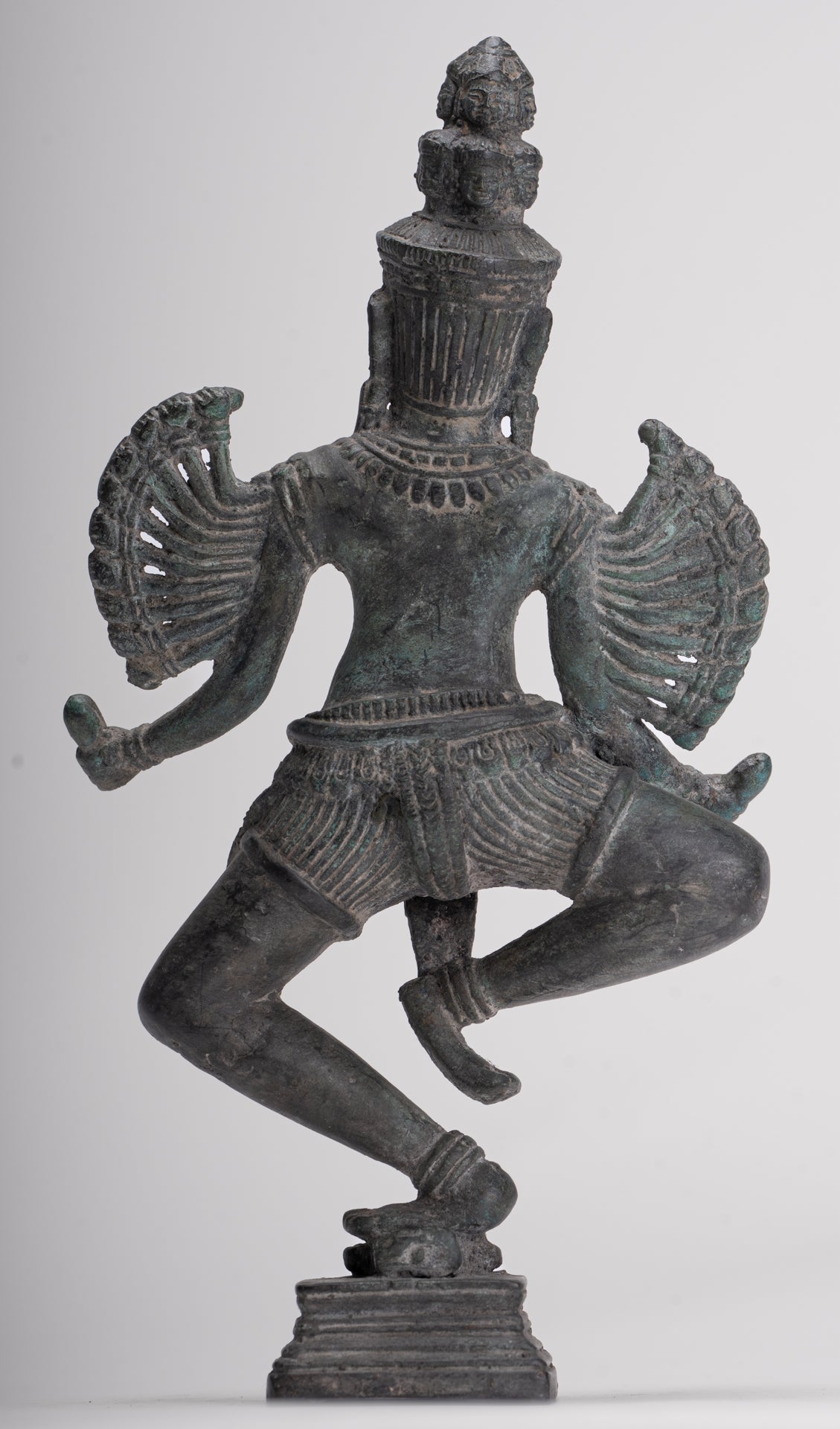 Antique Khmer Style Standing Bronze Angkor Wat Hevajra Statue - 26cm/10" Tall