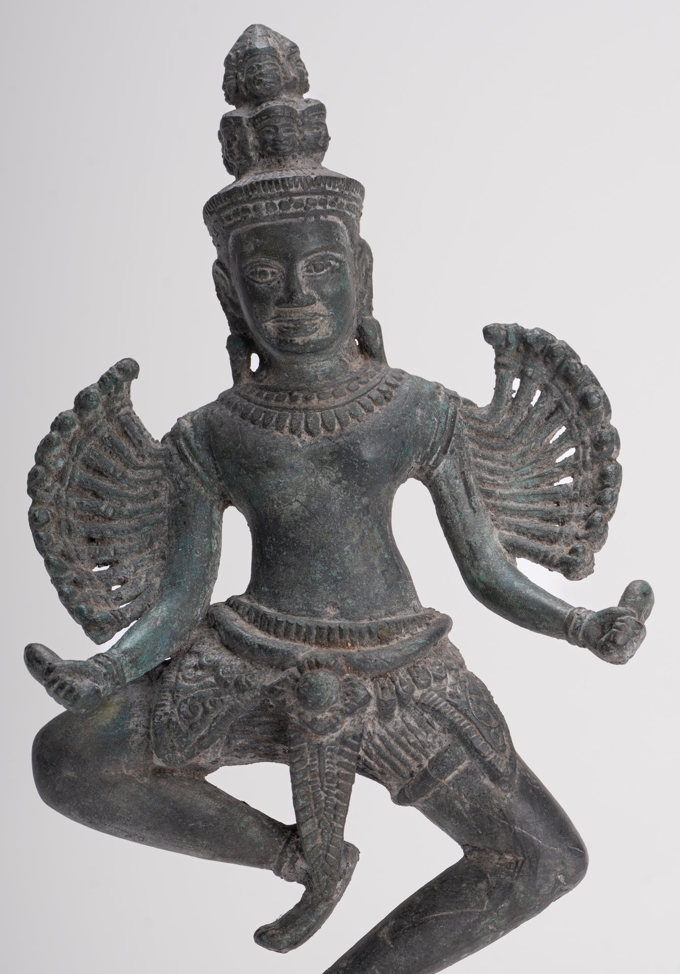 Antique Khmer Style Standing Bronze Angkor Wat Hevajra Statue - 26cm/10" Tall