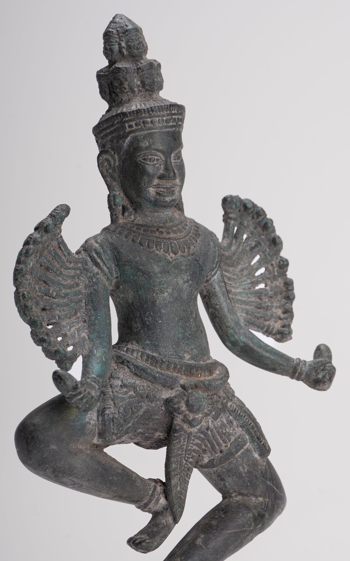 Antique Khmer Style Standing Bronze Angkor Wat Hevajra Statue - 26cm/10" Tall