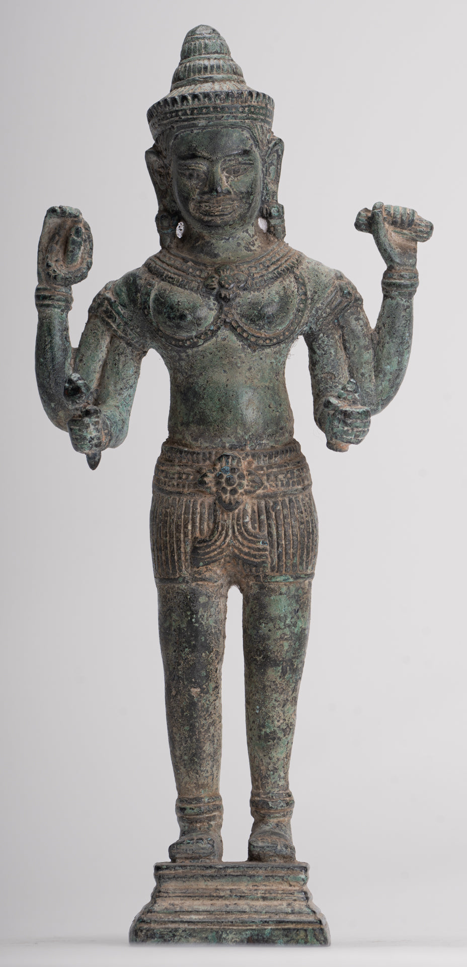 Vishnu Sculpture - Antique Angkor Wat Style Bronze Vishnu Statue - 25cm / 10"