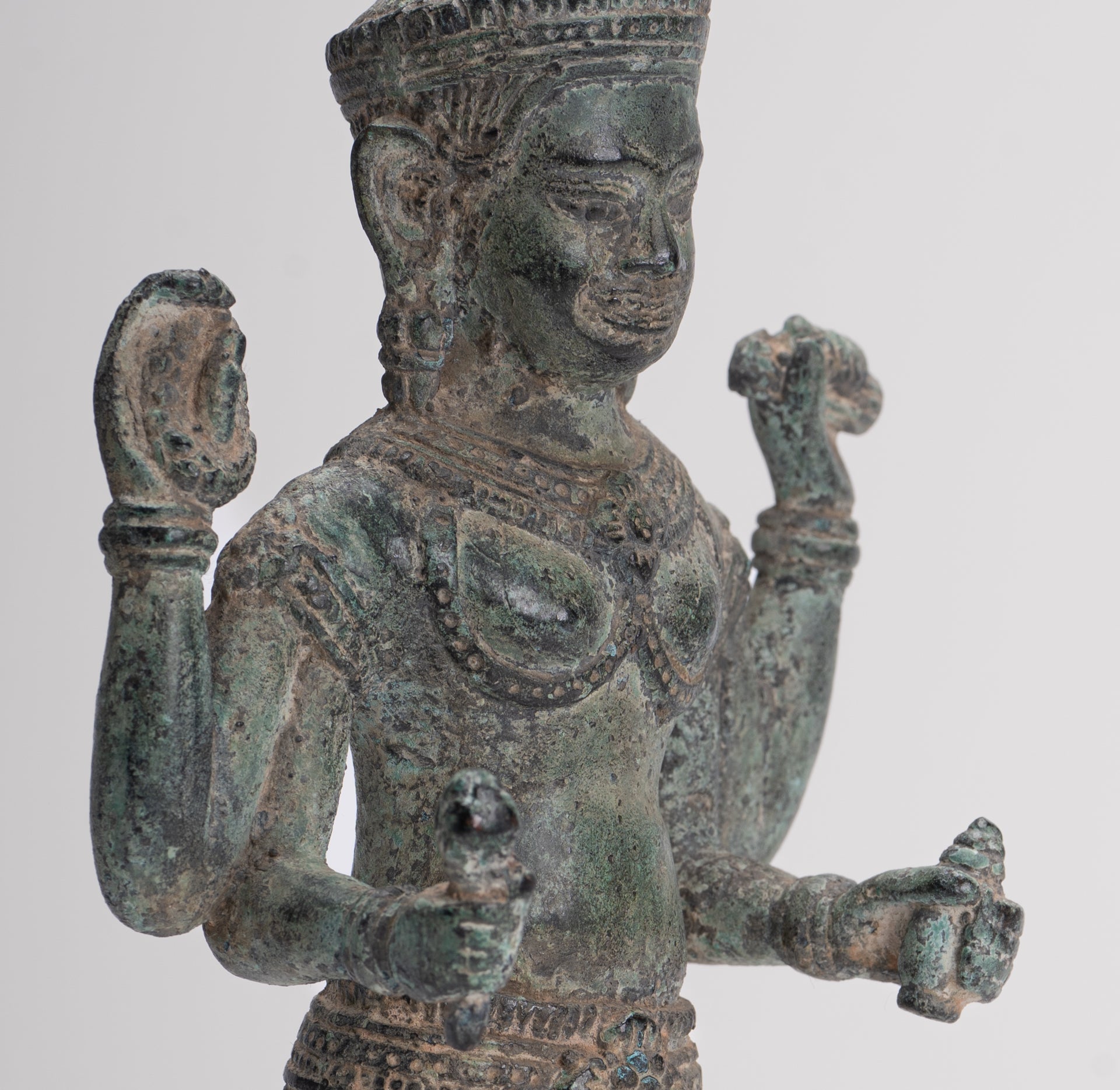 Vishnu Sculpture - Antique Angkor Wat Style Bronze Vishnu Statue - 25cm / 10"