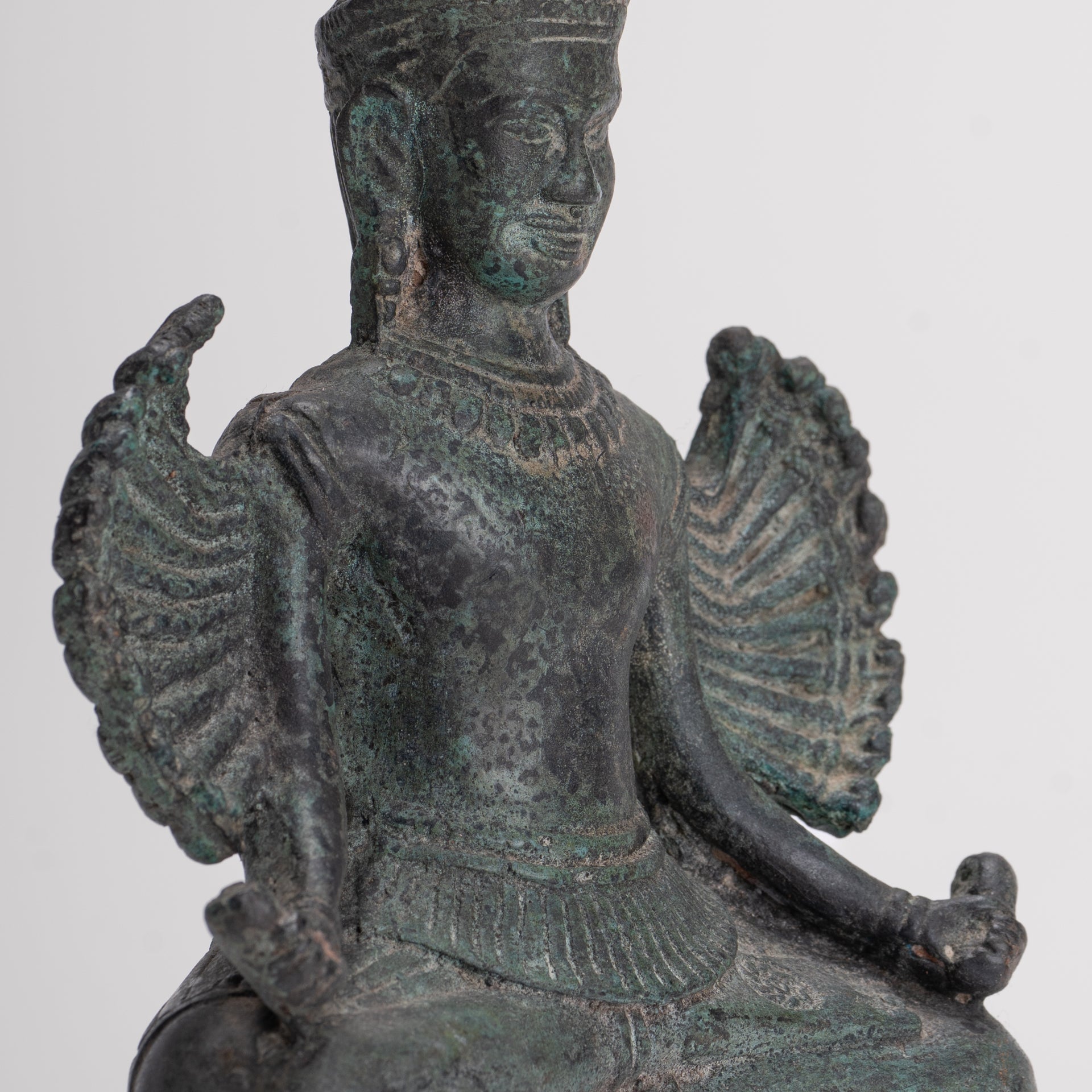 Antique Khmer Style Seated Bronze Bayon Hevajra Statue - 20cm/8" Tall