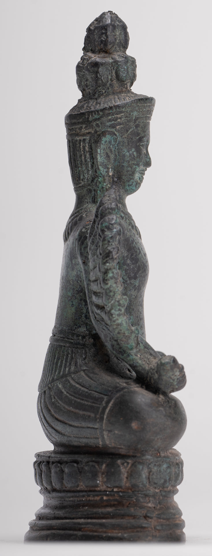 Antique Khmer Style Seated Bronze Bayon Hevajra Statue - 20cm/8" Tall