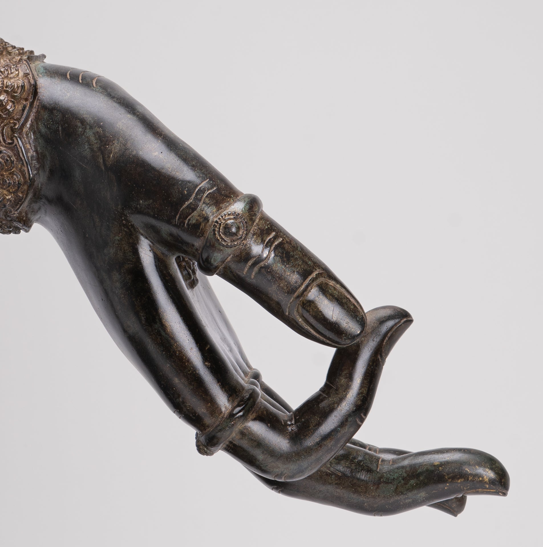 Mounted Antique Khmer Style Southeast Asia Bronze Teaching Hand - 37cm/15"