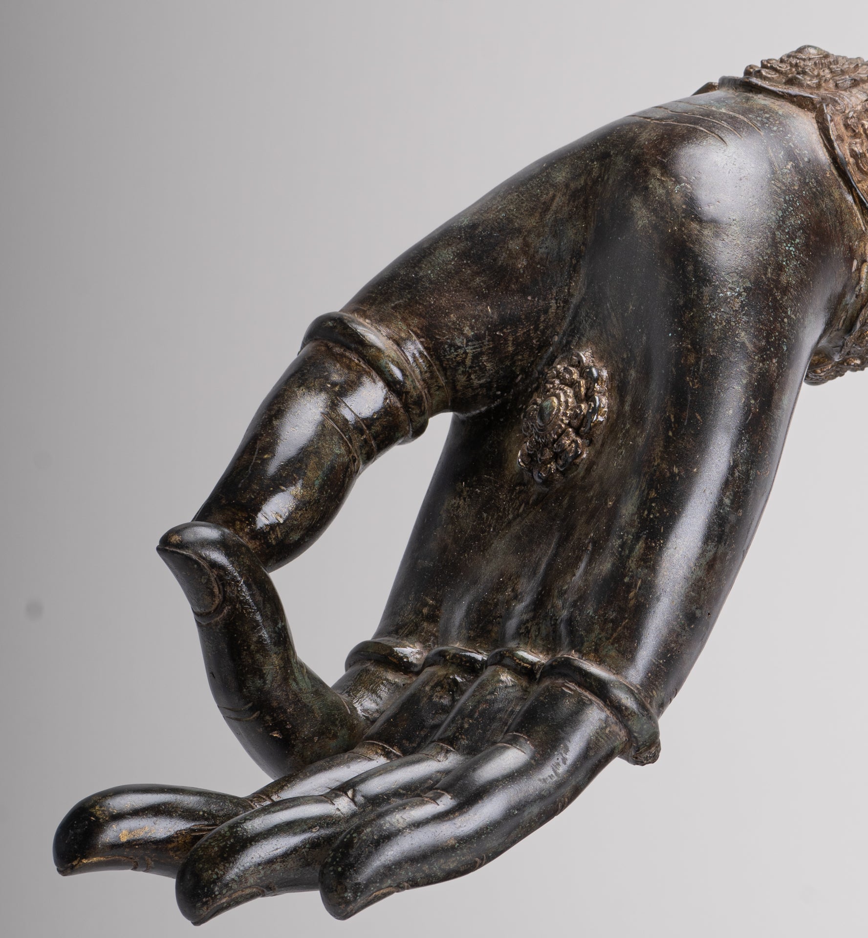 Mounted Antique Khmer Style Southeast Asia Bronze Teaching Hand - 37cm/15"