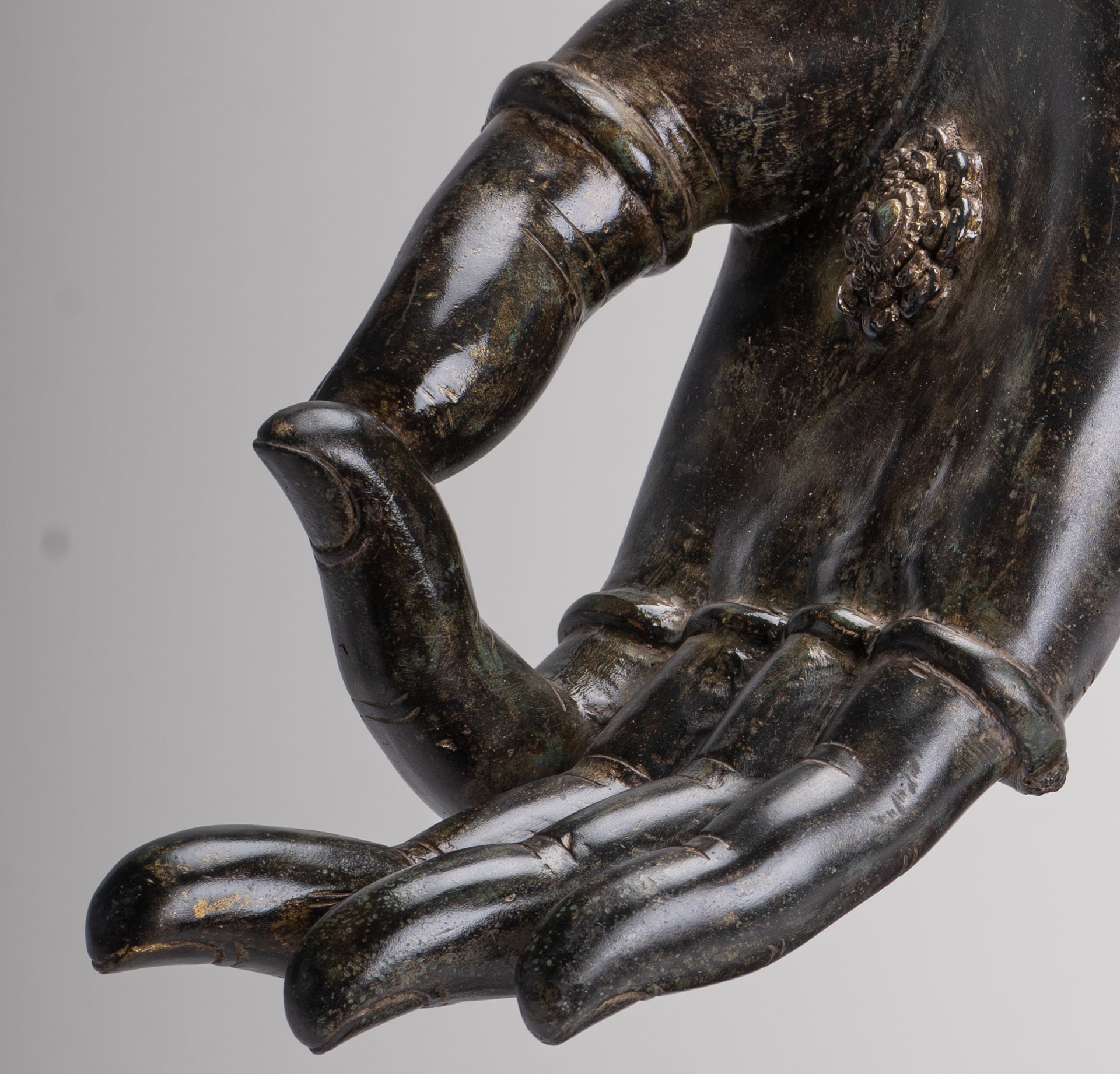Mounted Antique Khmer Style Southeast Asia Bronze Teaching Hand - 37cm/15"