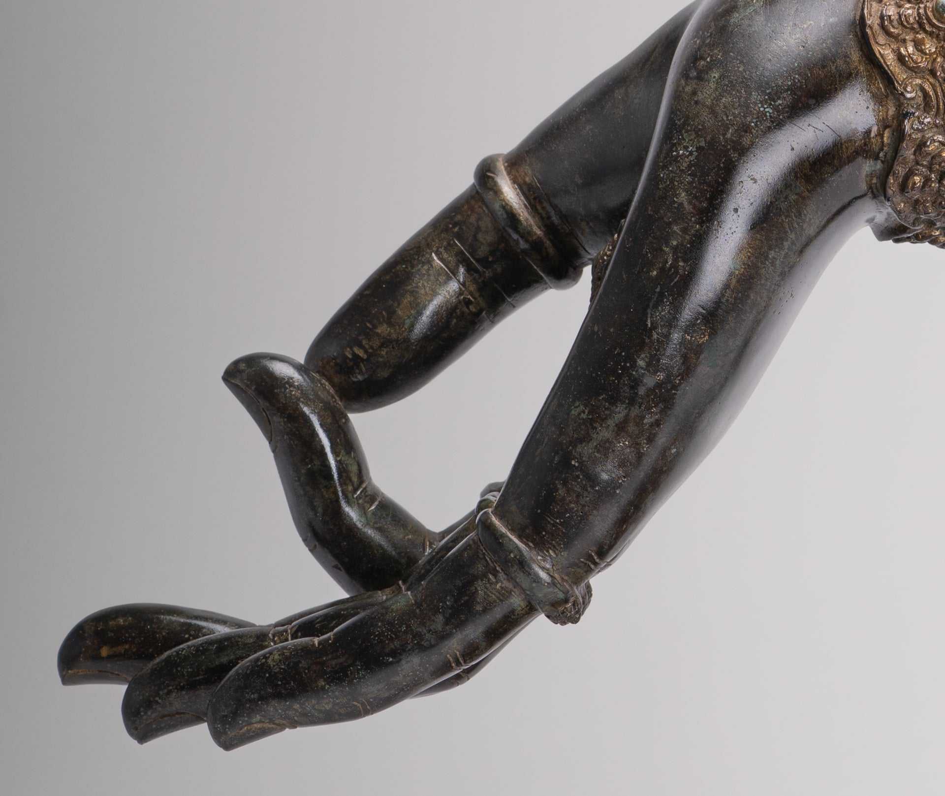 Mounted Antique Khmer Style Southeast Asia Bronze Teaching Hand - 37cm/15"