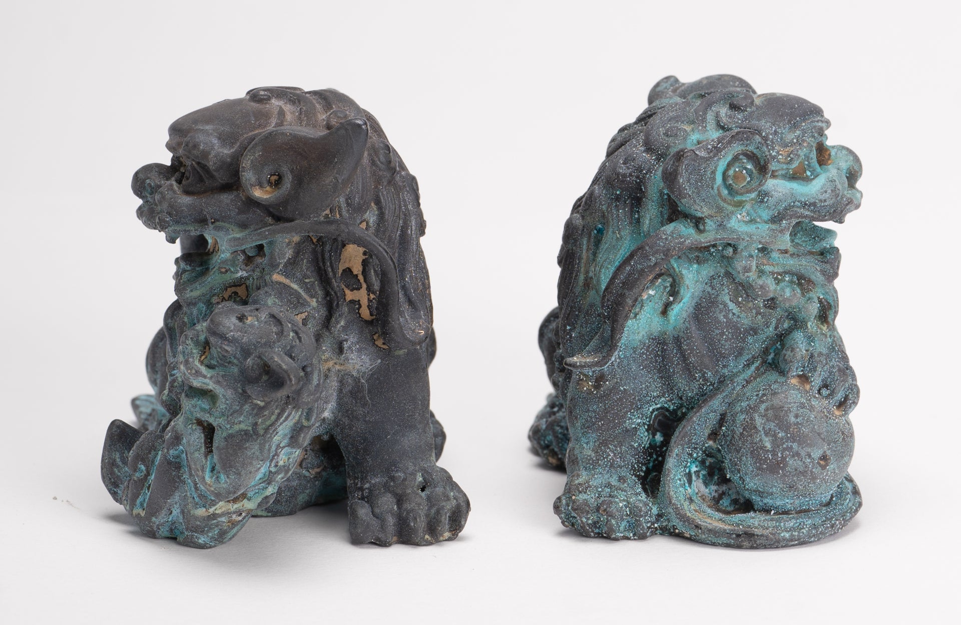 Antique Chinese Style Bronze Dragon Statue - 6cm/2" Tall (Pair)