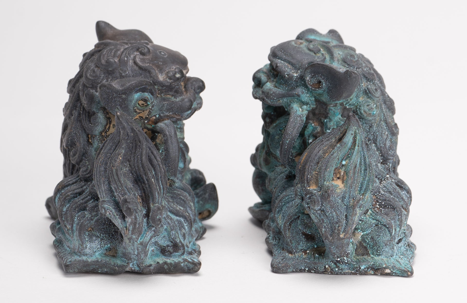 Antique Chinese Style Bronze Dragon Statue - 6cm/2" Tall (Pair)