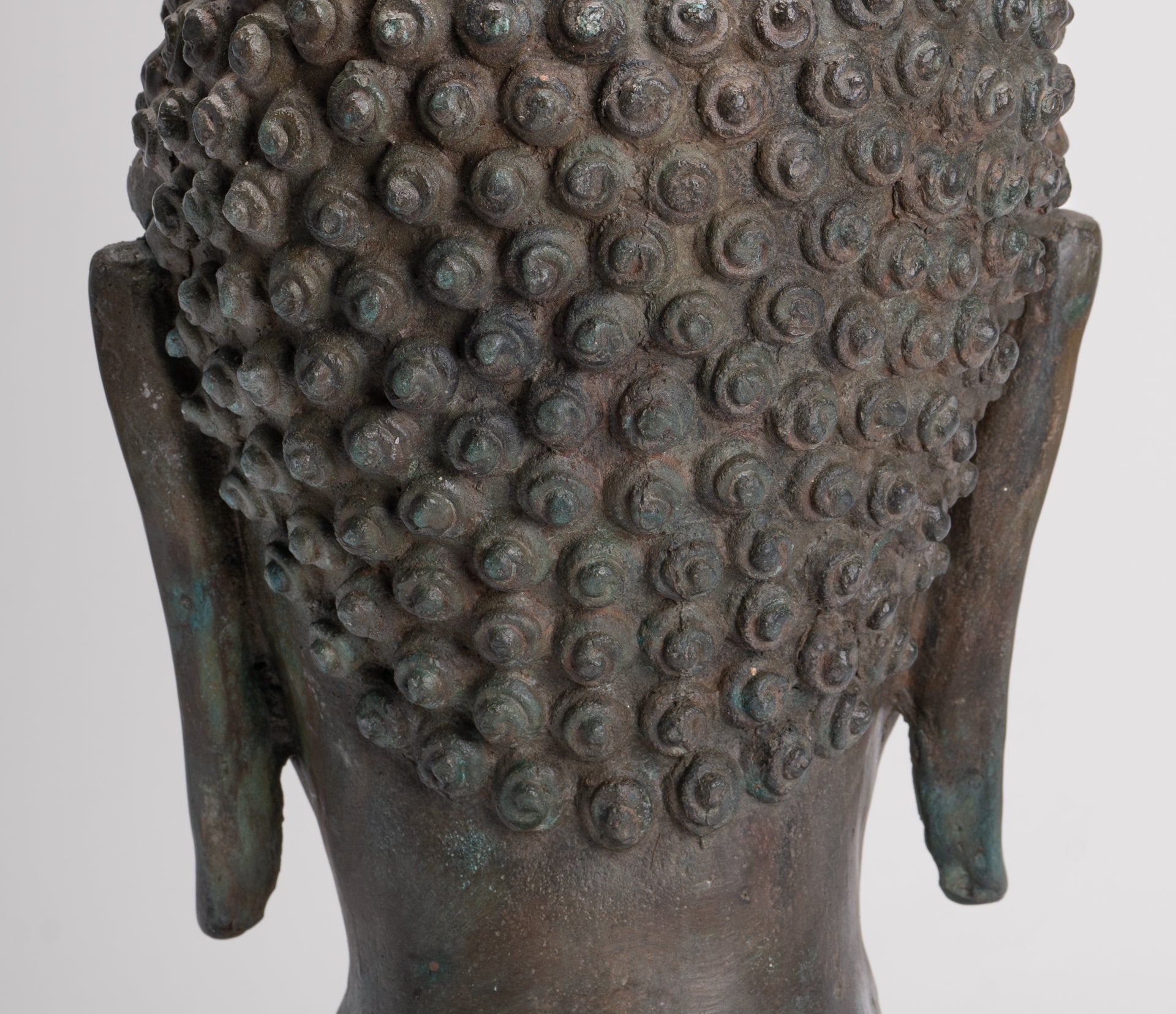 Buddha Head - Antique Thai Style Sukhothai Mounted Bronze Buddha Head - 49cm/20"