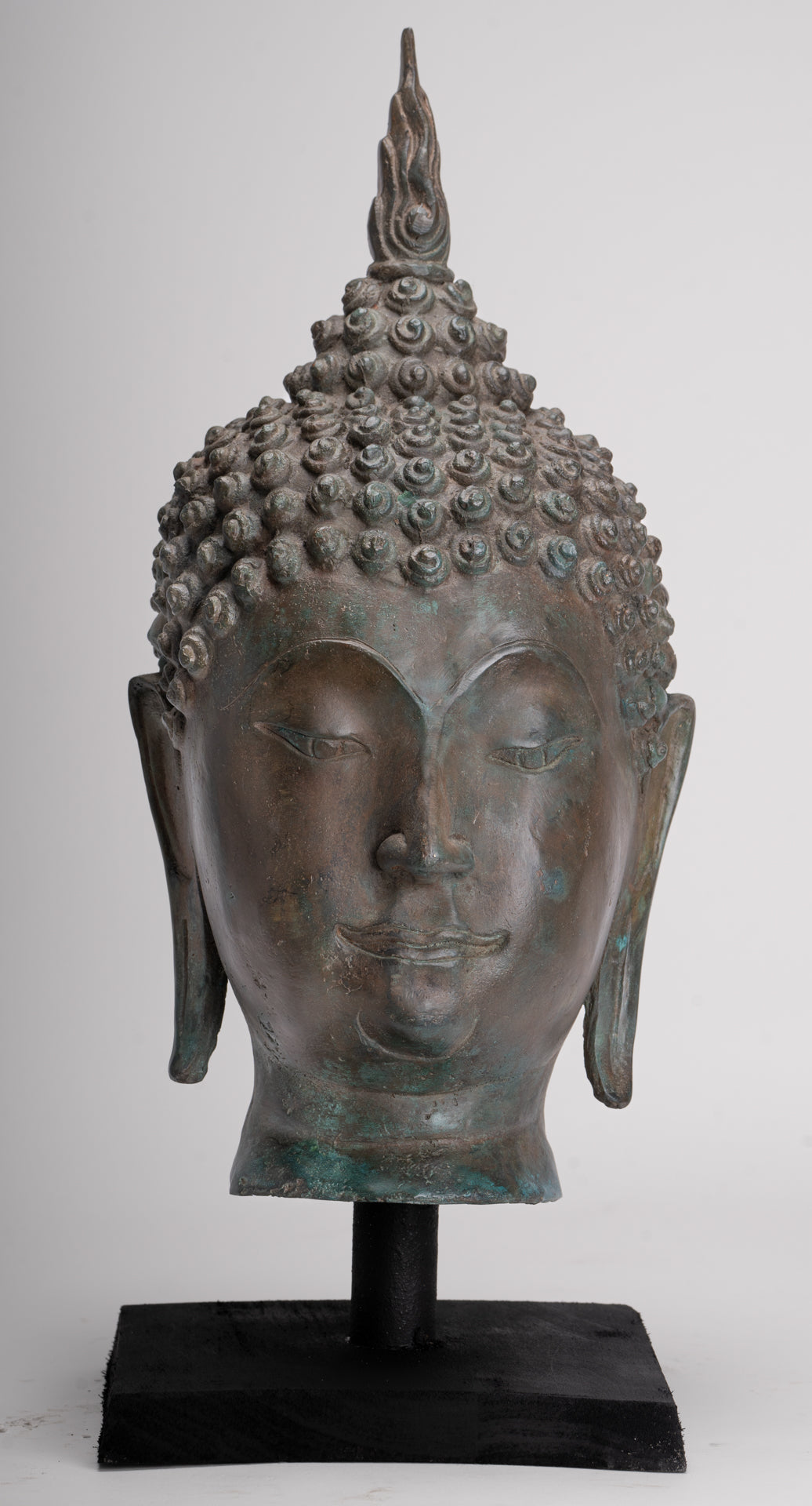Buddha Head - Antique Thai Style Sukhothai Mounted Bronze Buddha Head - 49cm/20"