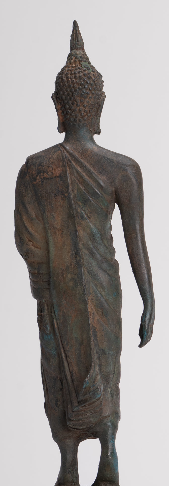 Antique Sukhothai Style Standing Bronze Thai Protection Walking Buddha Statue - 30cm/12"