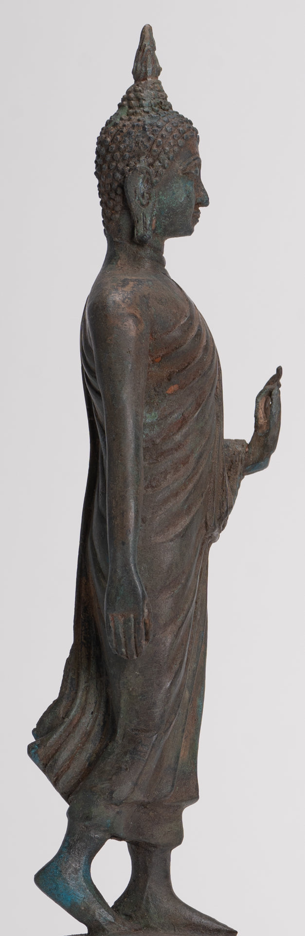 Antique Sukhothai Style Standing Bronze Thai Protection Walking Buddha Statue - 30cm/12"