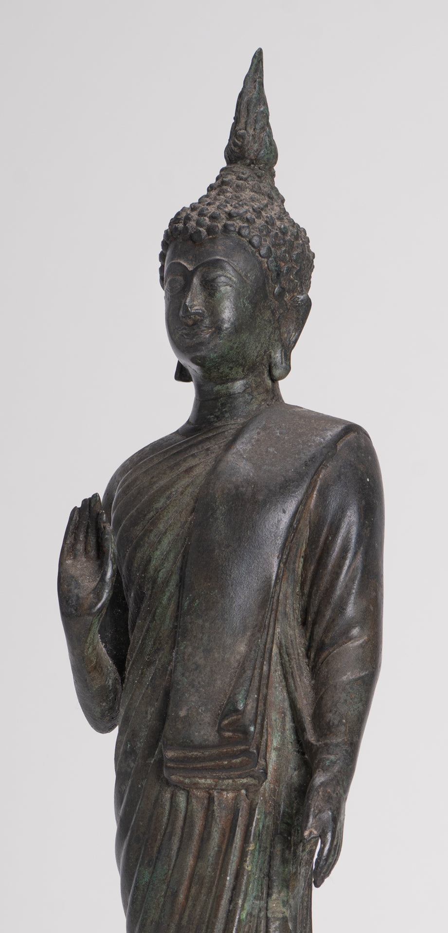 Buddha Statue - Antique Thai Style Bronze Standing Abhaya Protection Buddha Statue - 45cm/18"