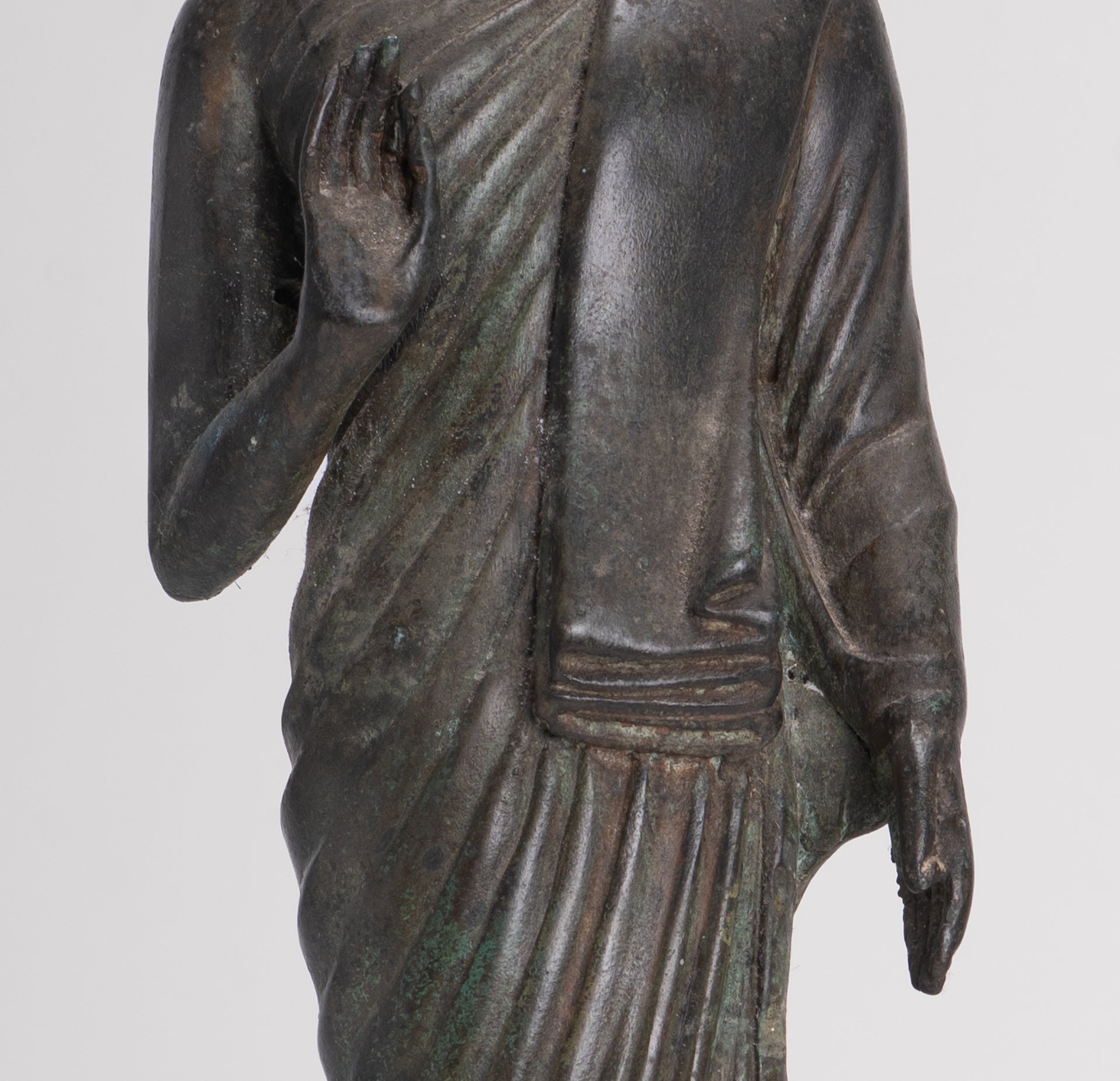 Buddha Statue - Antique Thai Style Bronze Standing Abhaya Protection Buddha Statue - 45cm/18"