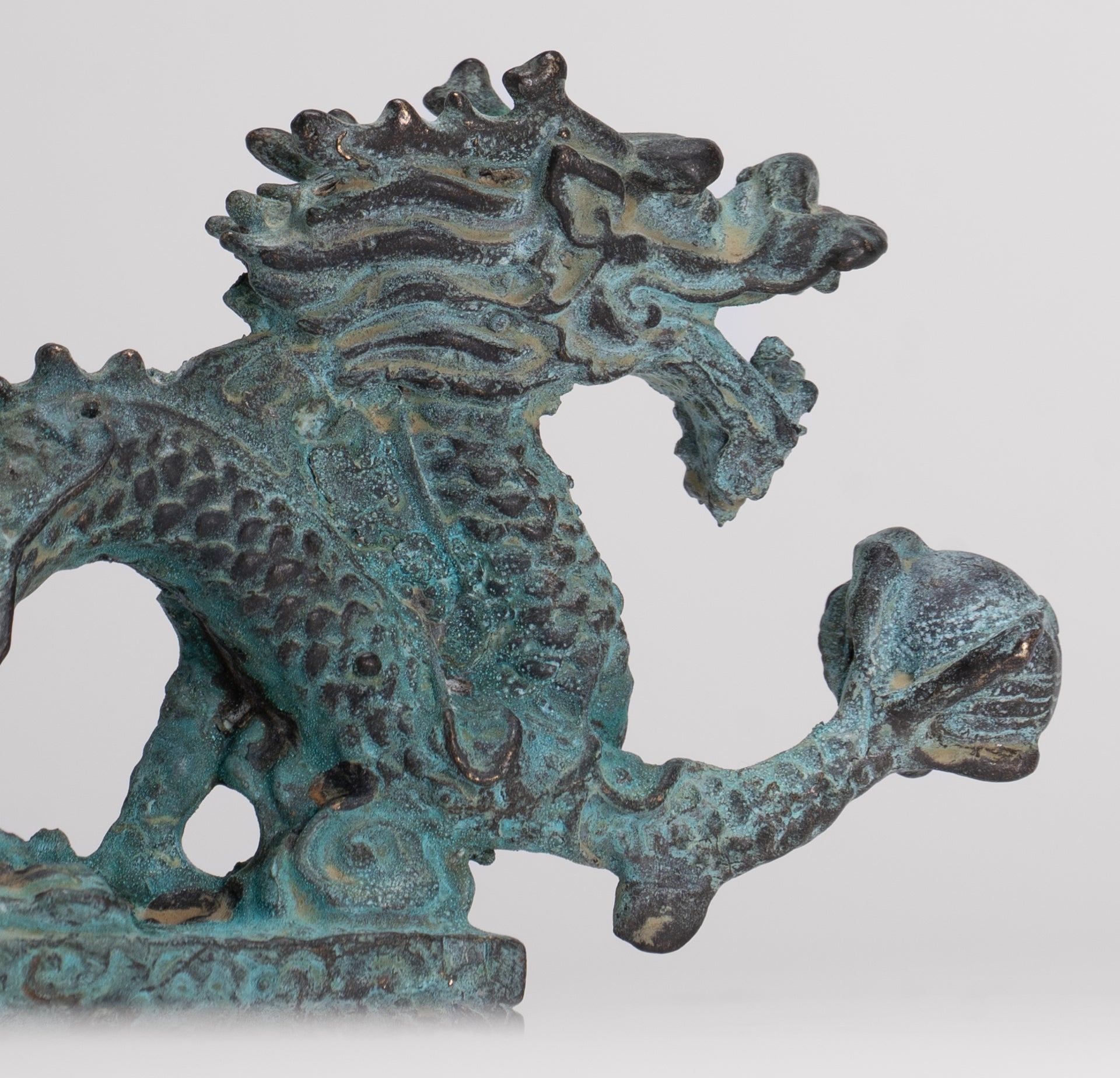 Antique Chinese Style Bronze Chinese Dragon Statue - 12cm/5" (Length)