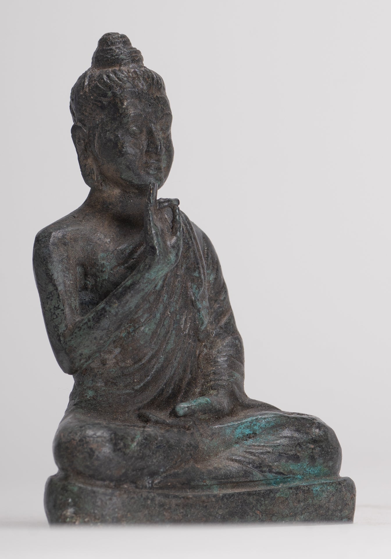 Indian Buddha Statue - Antique Gandhara Style Bronze Teaching Buddha Statue - 10cm/4"
