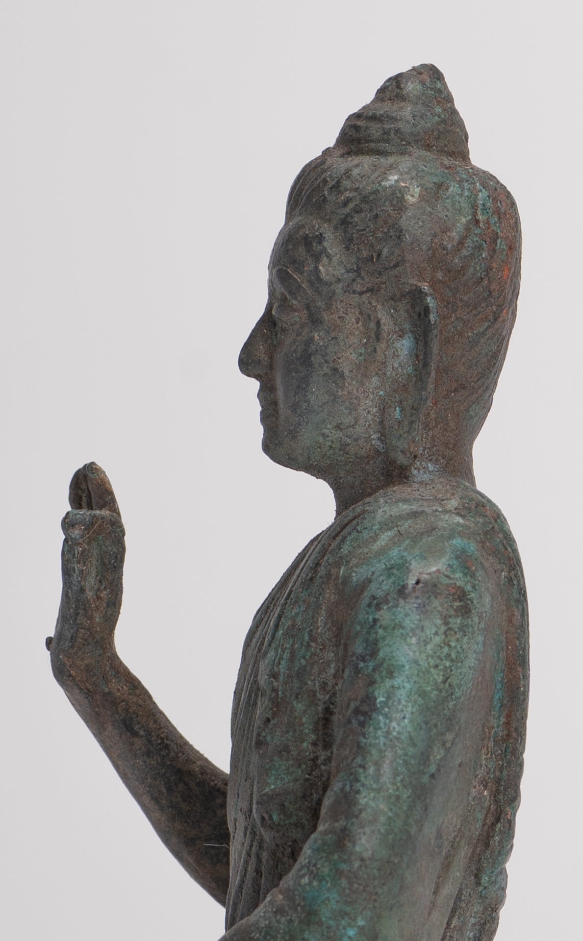 Indian Buddha Statue - Antique Gandhara Style Bronze Teaching Buddha Statue - 10cm/4"