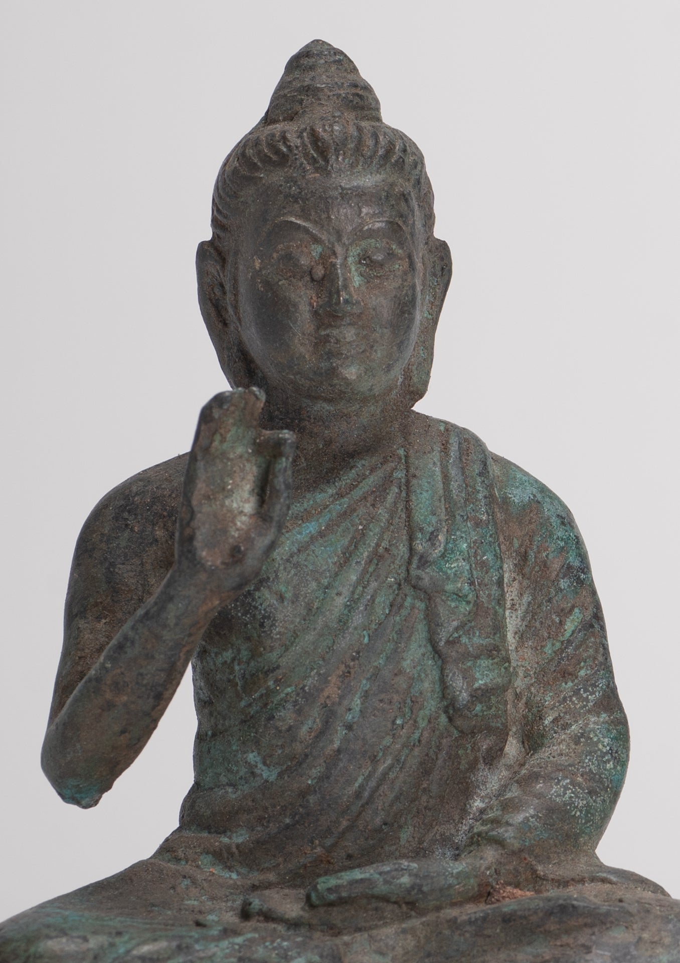 Indian Buddha Statue - Antique Gandhara Style Bronze Teaching Buddha Statue - 10cm/4"