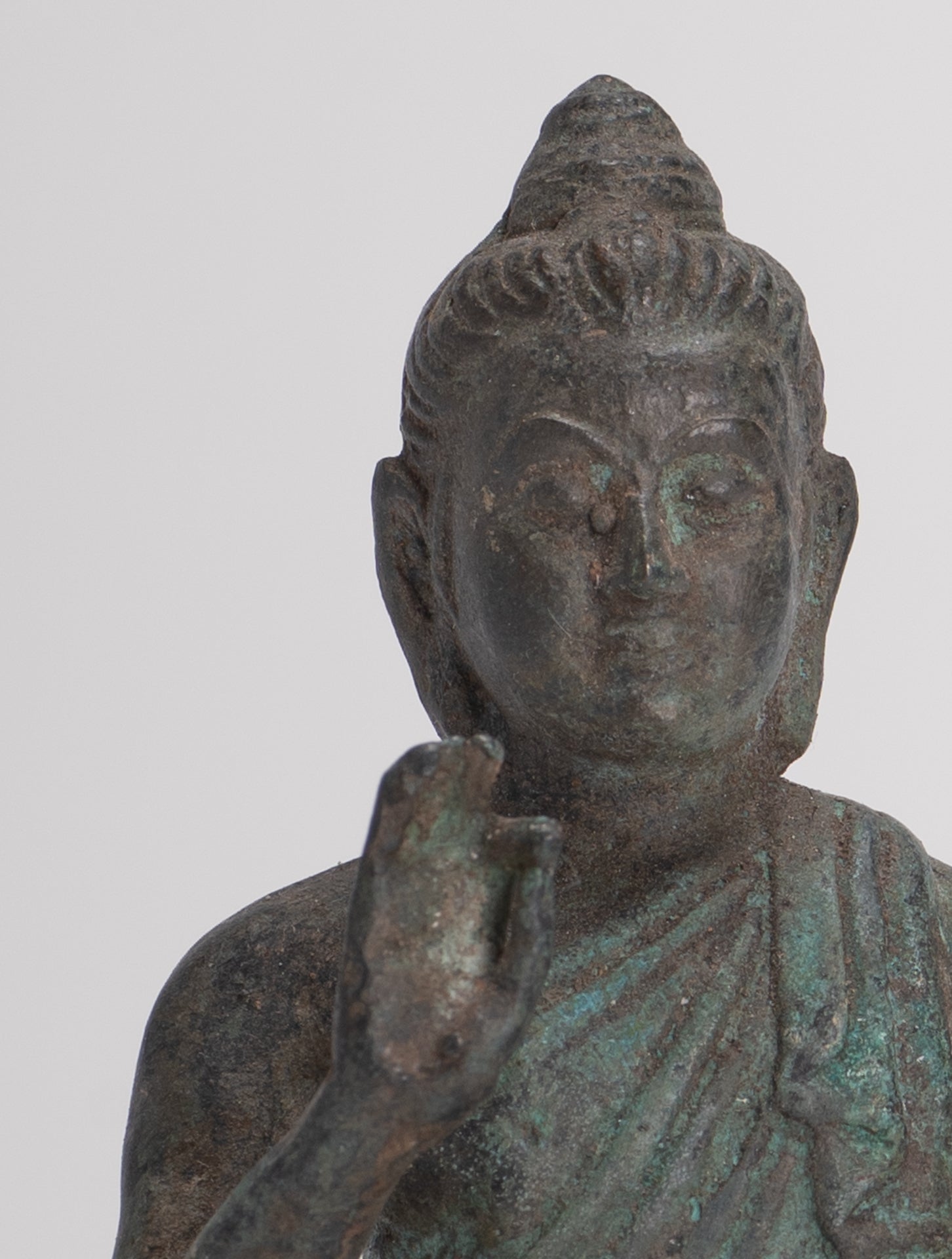 Indian Buddha Statue - Antique Gandhara Style Bronze Teaching Buddha Statue - 10cm/4"