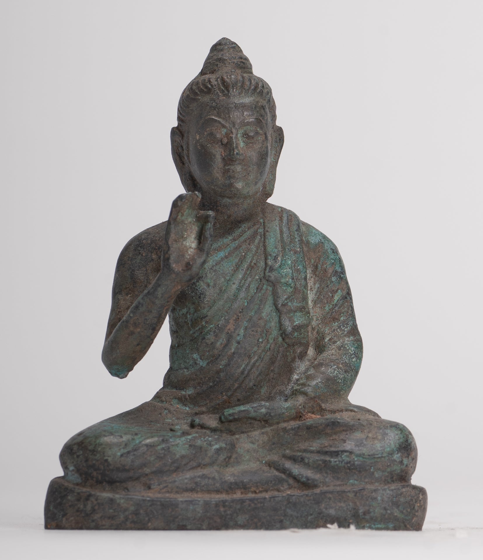 Indian Buddha Statue - Antique Gandhara Style Bronze Teaching Buddha Statue - 10cm/4"