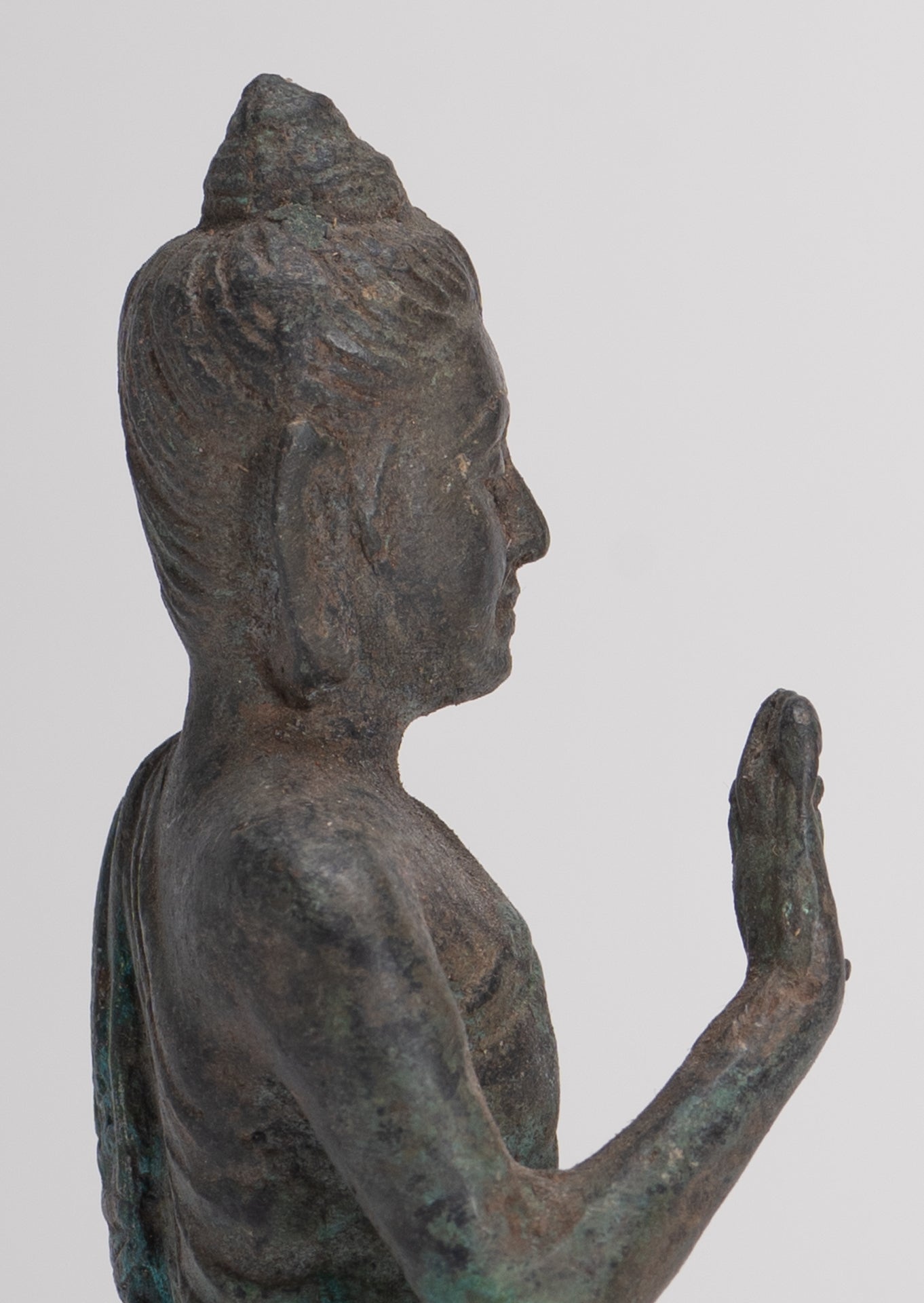 Indian Buddha Statue - Antique Gandhara Style Bronze Teaching Buddha Statue - 10cm/4"