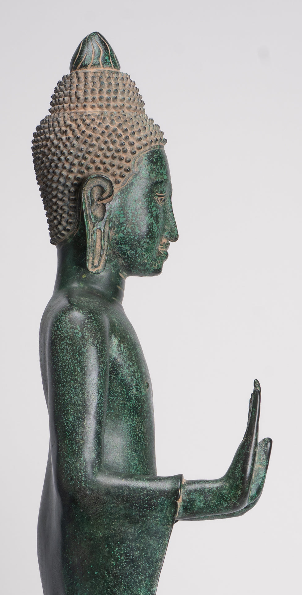 Large Buddha Statue - Antique Khmer Style Bronze Standing Abhaya Protection Buddha Statue - 123cm/49"