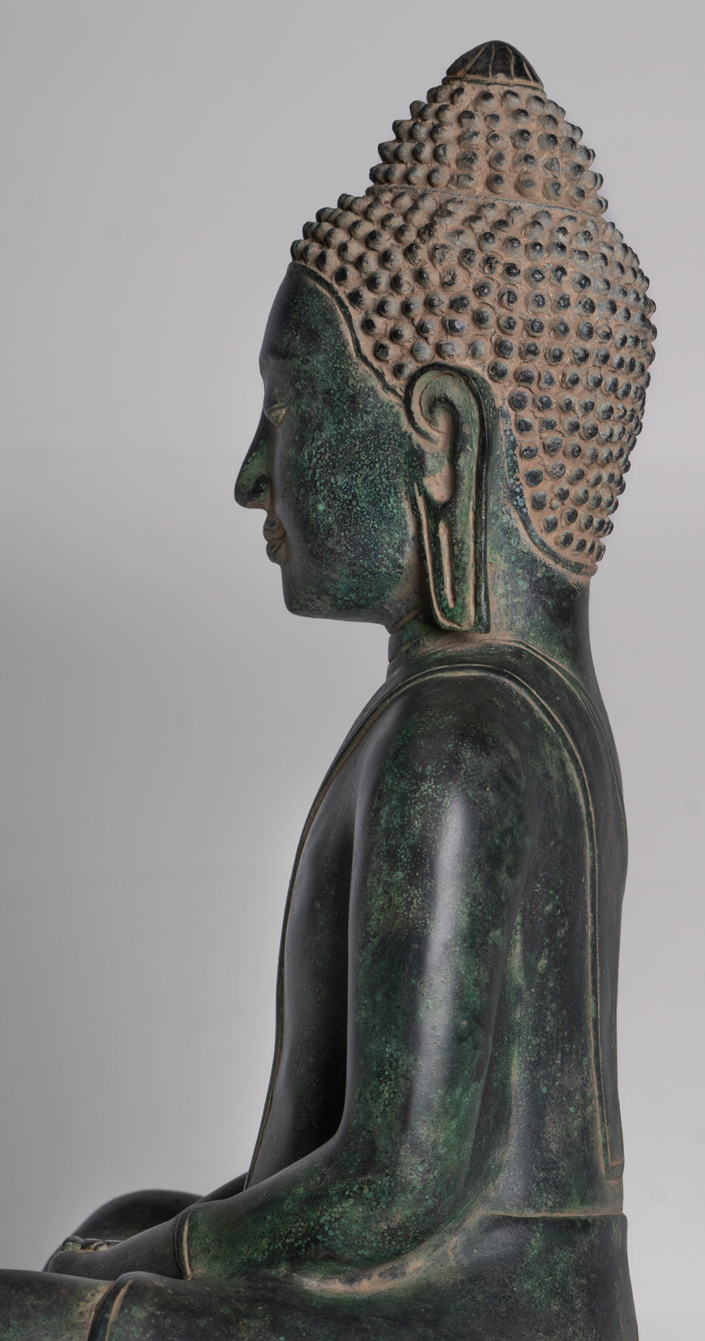 Statua di Buddha - Statua di Buddha seduto in meditazione seduto in bronzo in stile Khmer antico - 40 cm/16"