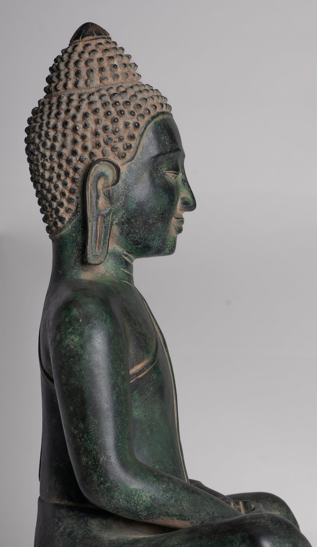 Statua di Buddha - Statua di Buddha seduto in meditazione seduto in bronzo in stile Khmer antico - 40 cm/16"