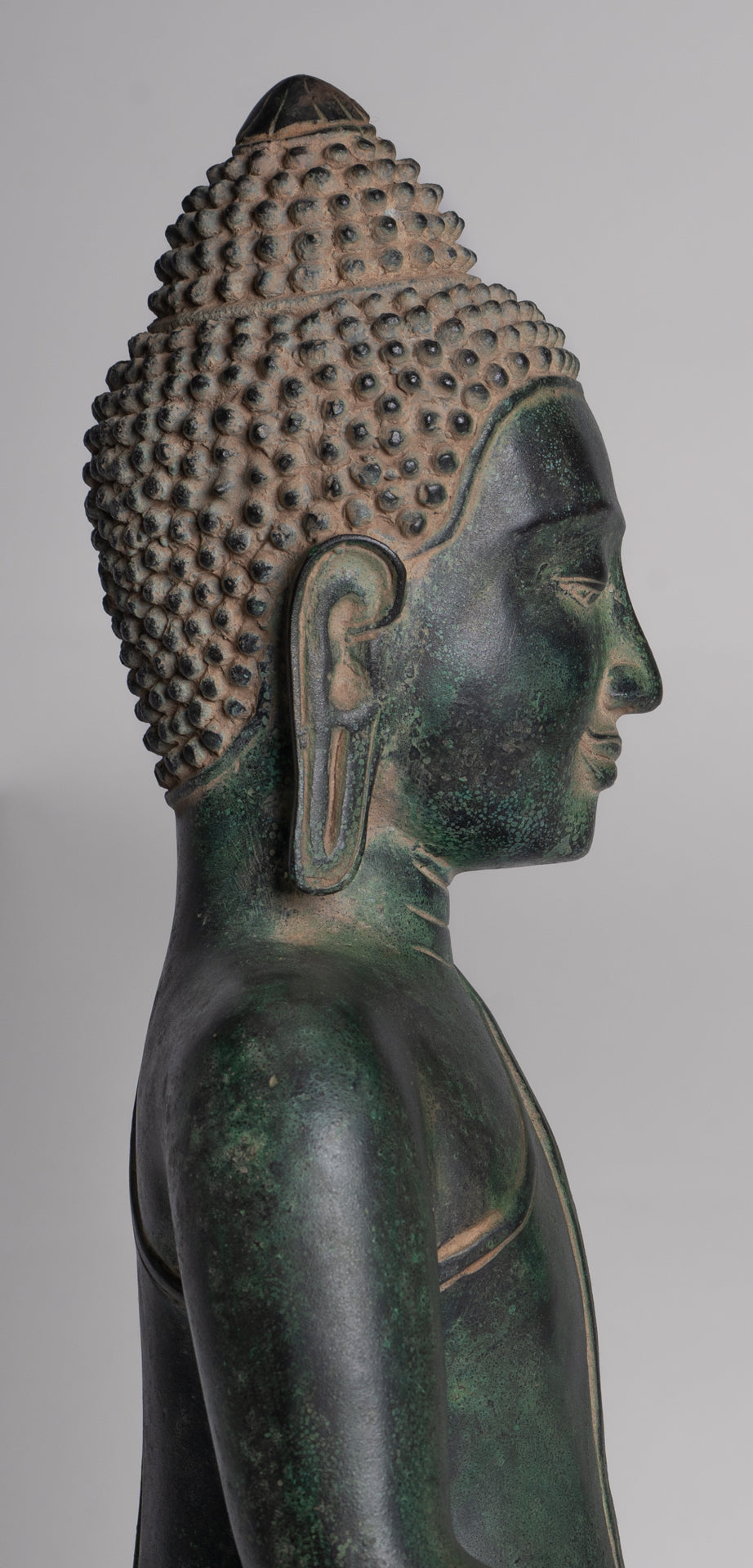 Statua di Buddha - Statua di Buddha seduto in meditazione seduto in bronzo in stile Khmer antico - 40 cm/16"