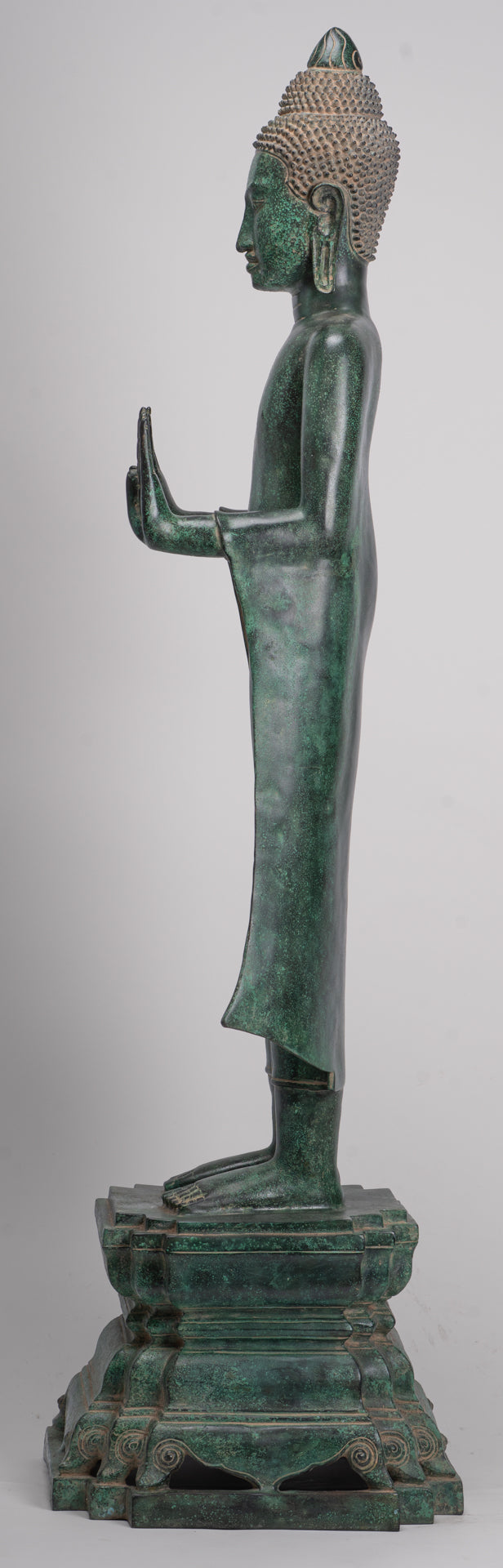Large Buddha Statue - Antique Khmer Style Bronze Standing Abhaya Protection Buddha Statue - 123cm/49"