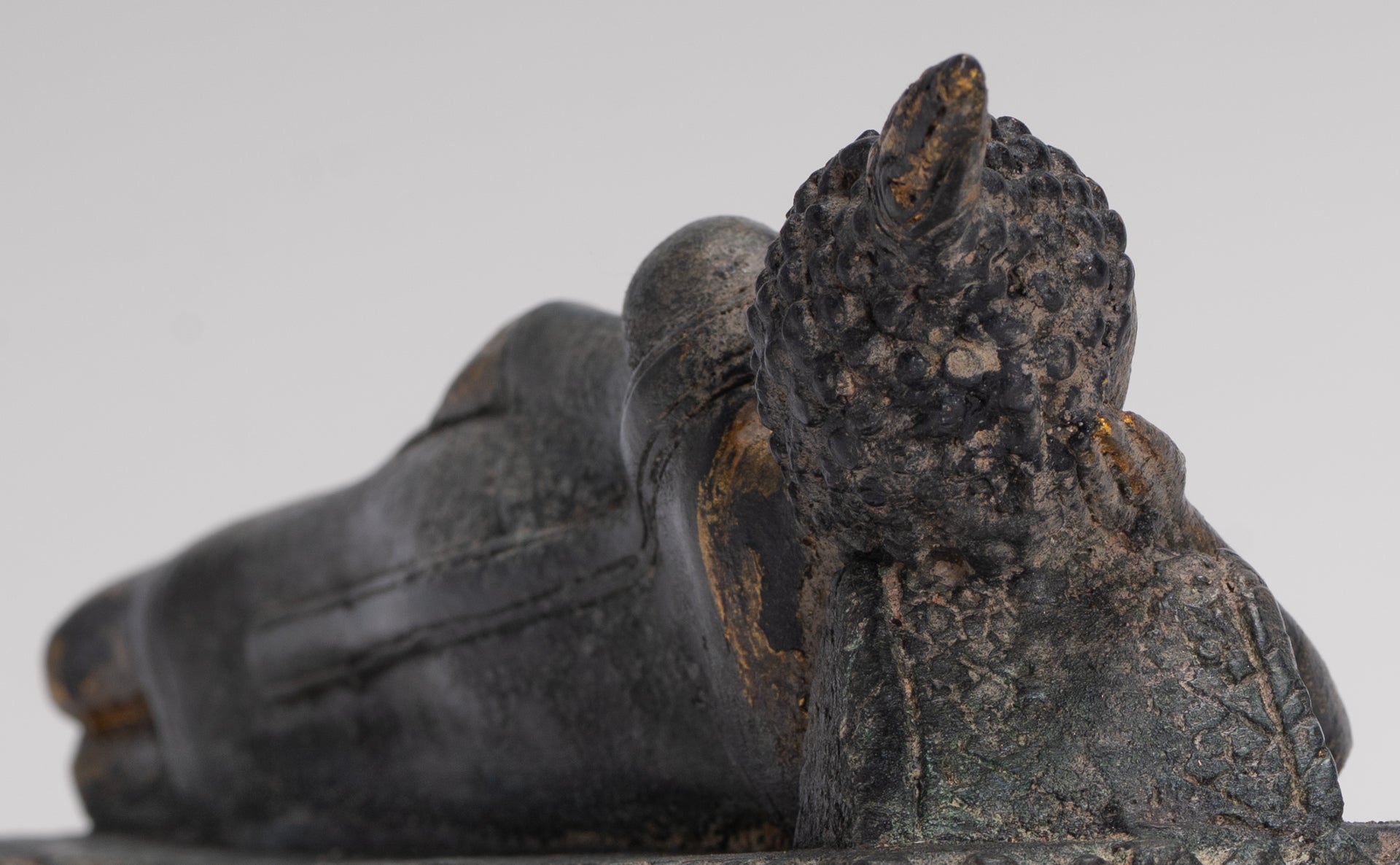 Buddha Statue - Antique Thai Style Bronze Sukhothai Reclining Nirvana Buddha Statue - 29cm/12"