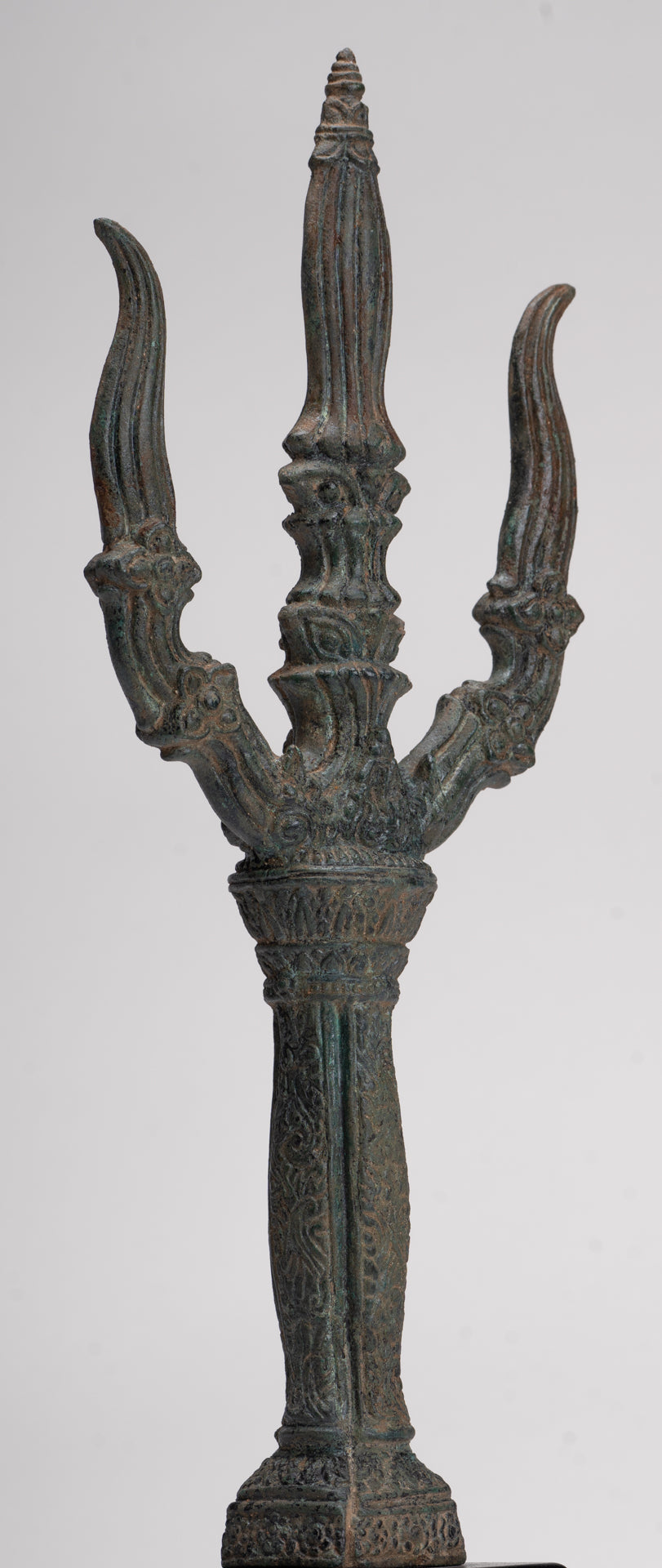 Trident Statue - Antique Khmer Style Bronze Mounted Trident or Trishula Statue - 39cm/16"