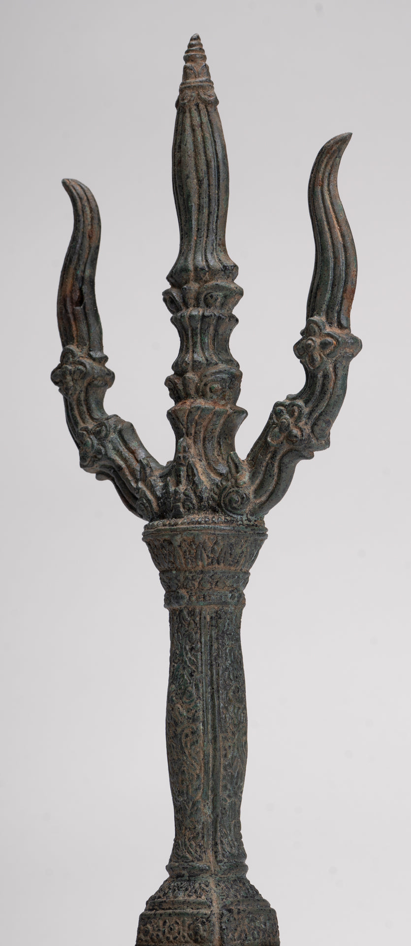 Trident Statue - Antique Khmer Style Bronze Mounted Trident or Trishula Statue - 39cm/16"