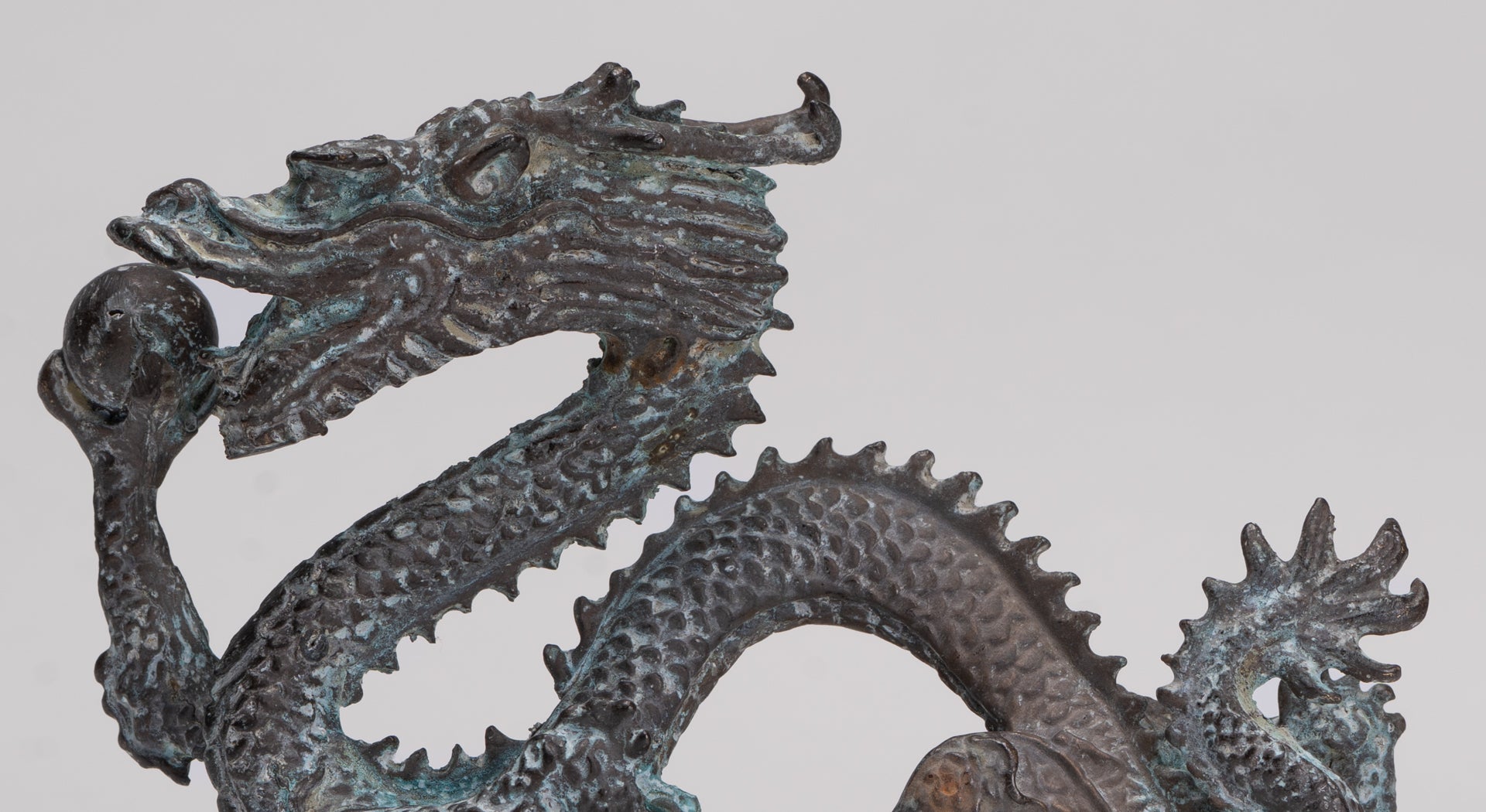 Antique Chinese Style Bronze Chinese Dragon Statue - 14cm/6" (Length)