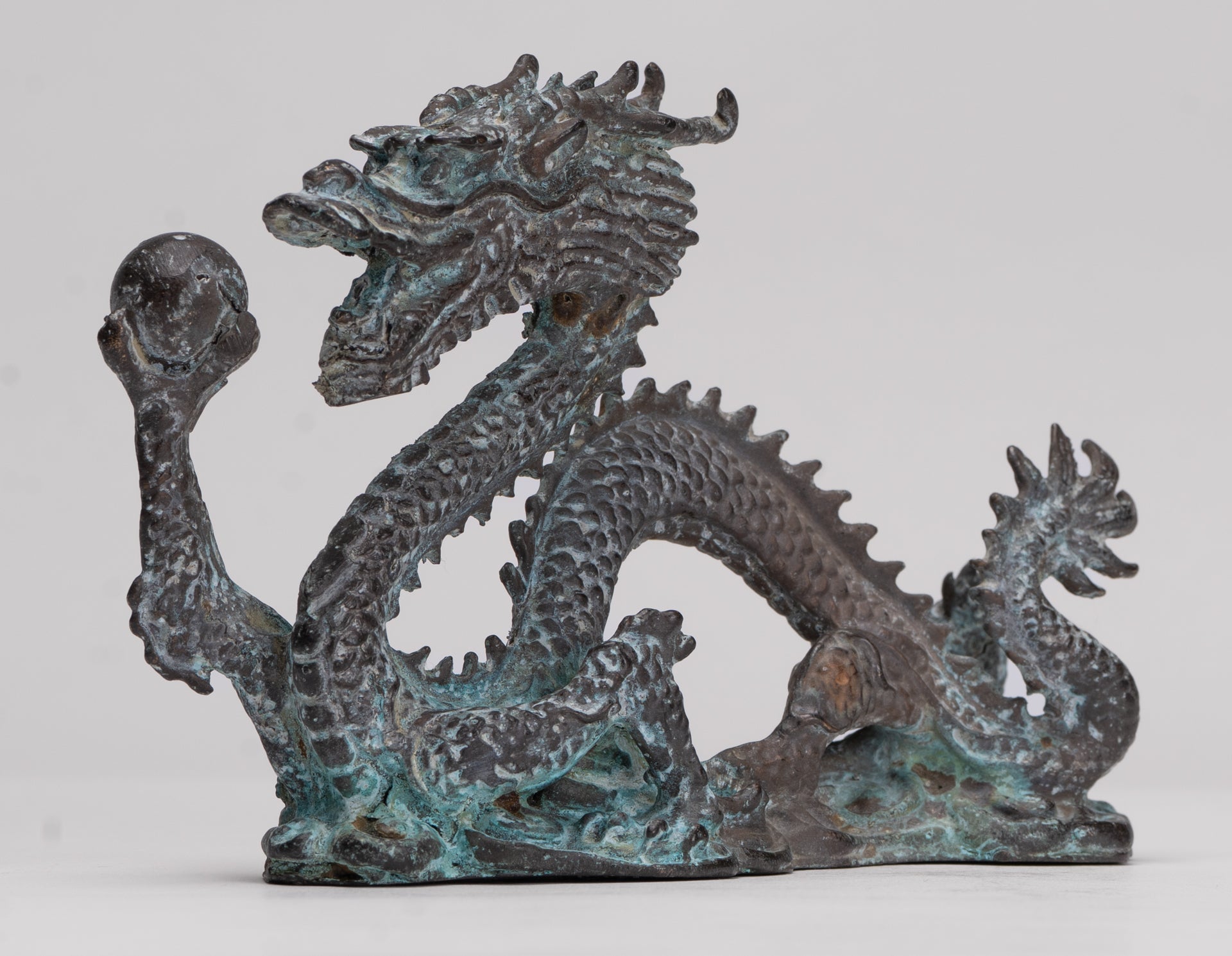 Antique Chinese Style Bronze Chinese Dragon Statue - 14cm/6" (Length)