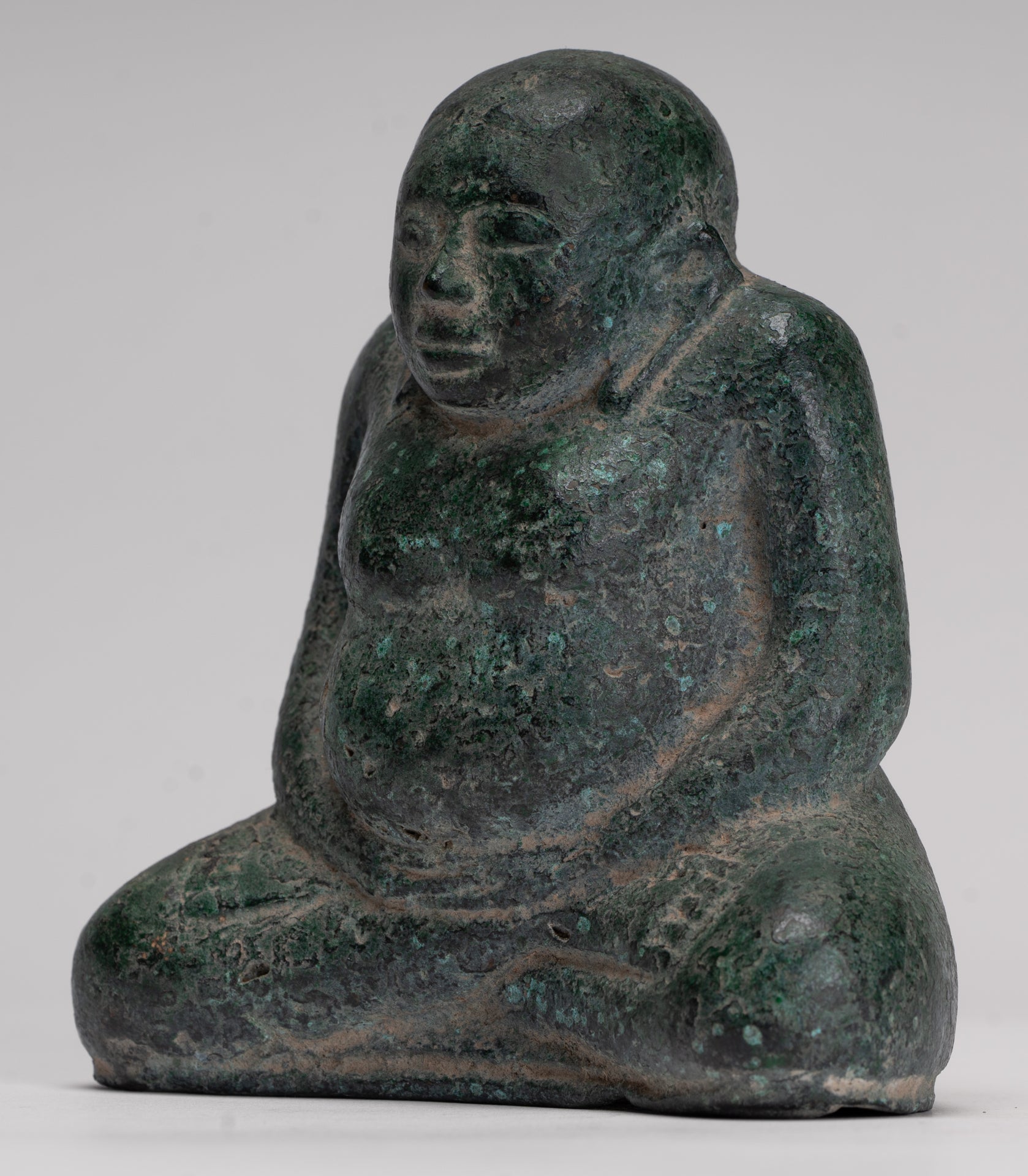 Seated Monk Statue - Antique Thai Style Bronze Phra Sangkachai Monk Statue - 11cm/4"