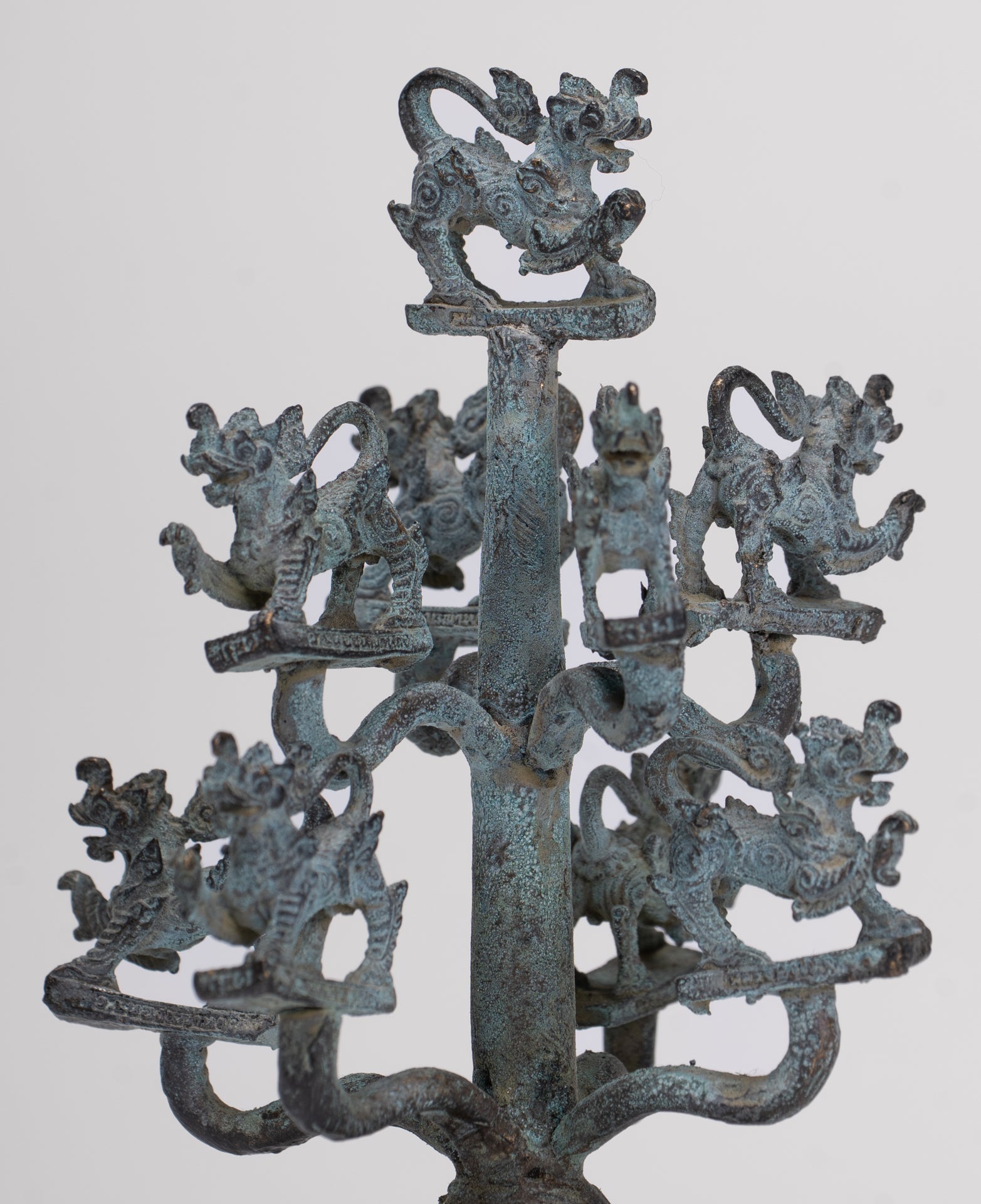 Singha Sculpture - Antique Thai Style Bronze Bodhi Tree of Thai Singha or Temple Lions/Guardians Statues - 11cm/4"
