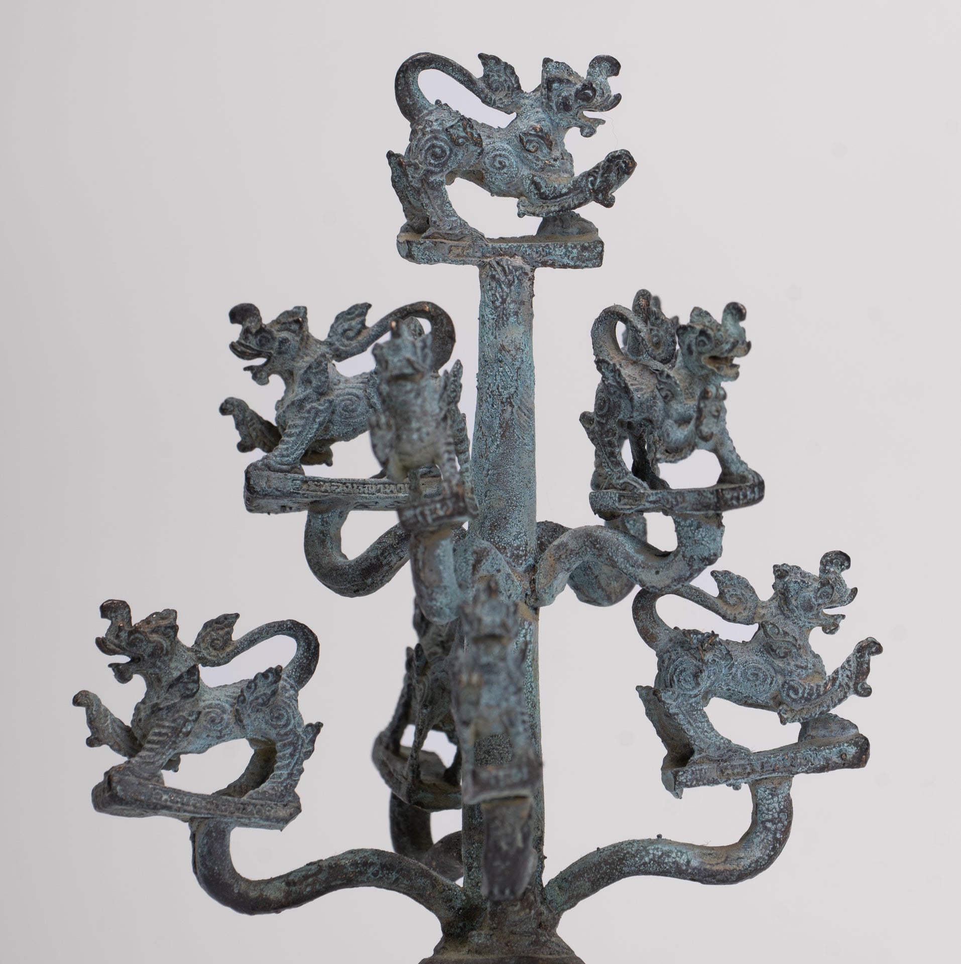 Singha Sculpture - Antique Thai Style Bronze Bodhi Tree of Thai Singha or Temple Lions/Guardians Statues - 11cm/4"