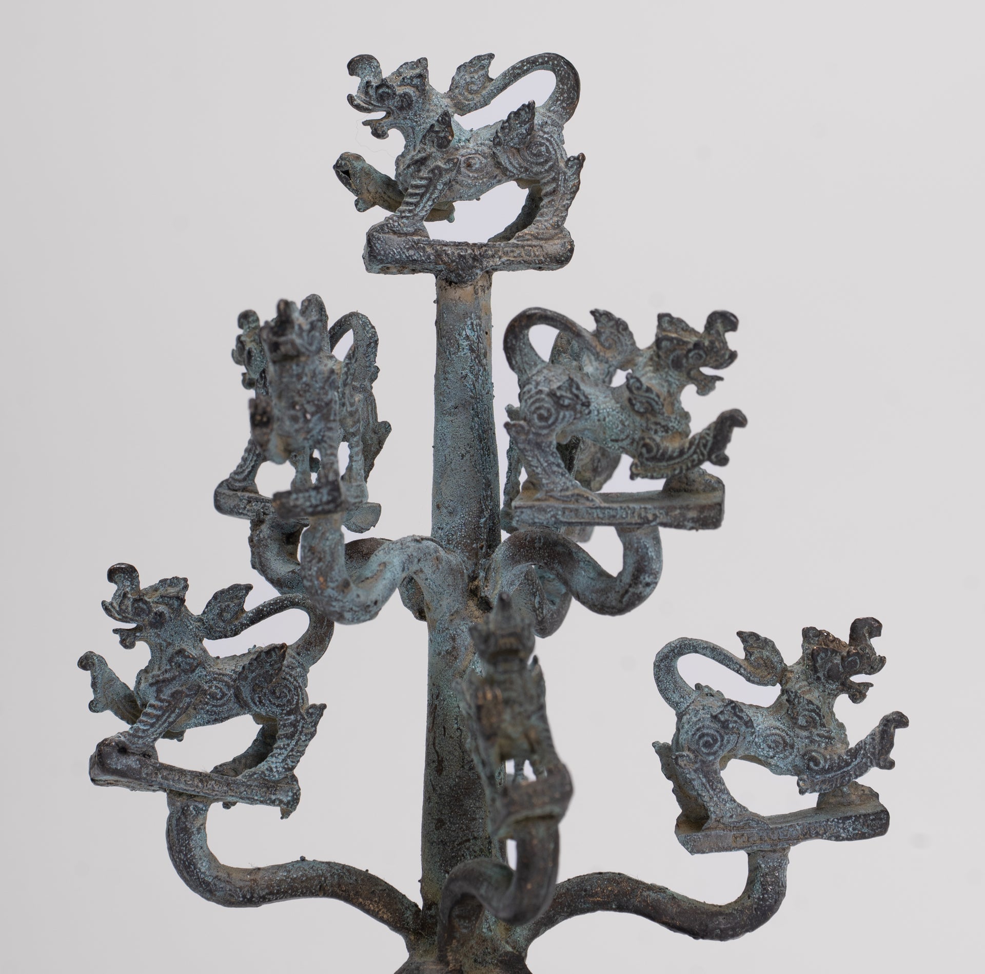 Singha Sculpture - Antique Thai Style Bronze Bodhi Tree of Thai Singha or Temple Lions/Guardians Statues - 11cm/4"