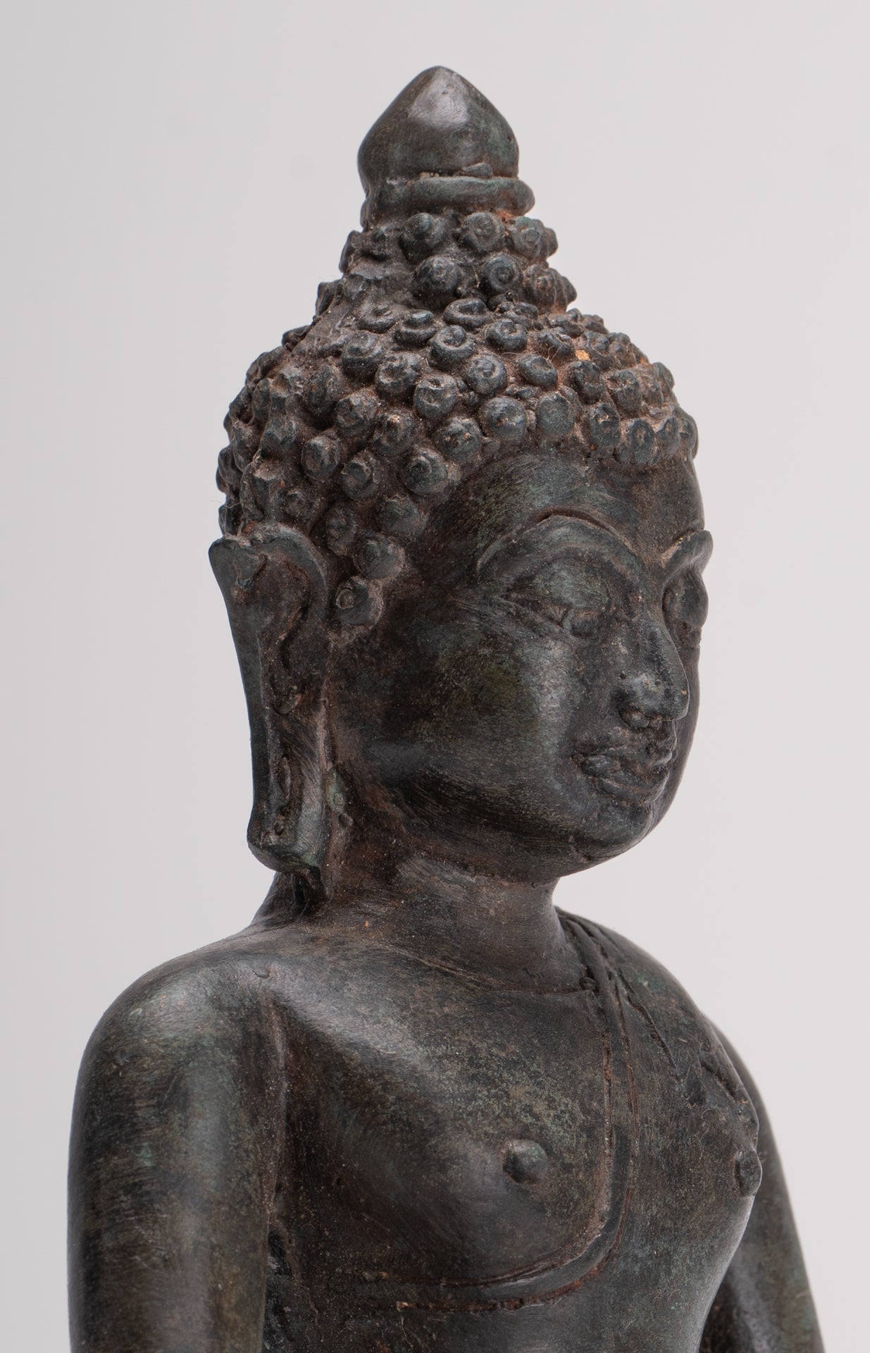 Buddha Statue - Antique Thai Style Bronze Chiang Saen Enlightenment Buddha Statue - 20cm/8"