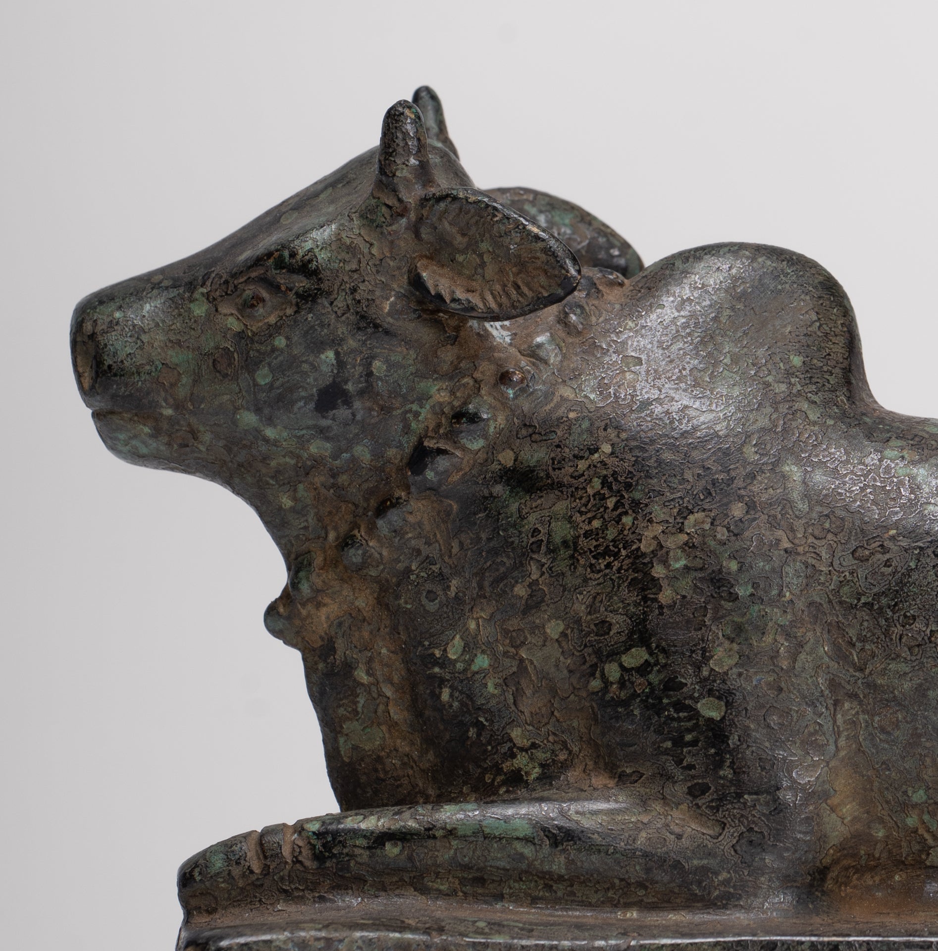 Antique Khmer Style Bronze Nandi Statue - Mount of Shiva - 12.5cm/5" Long