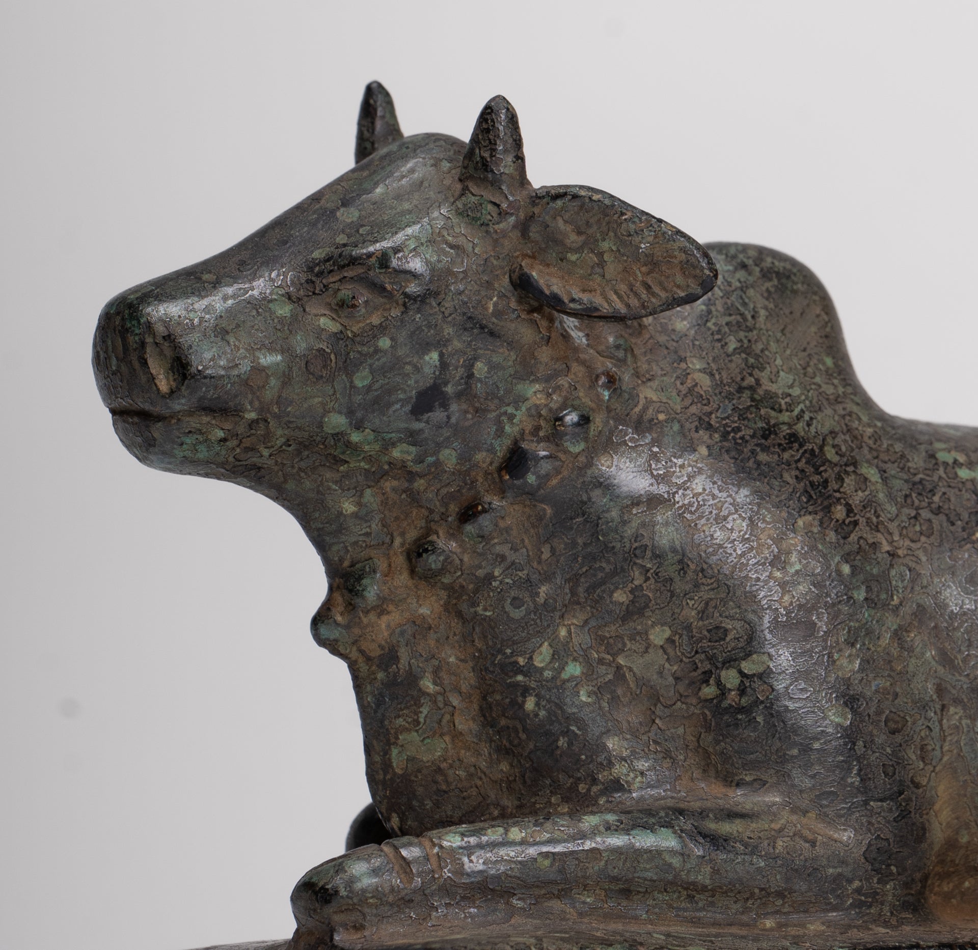 Antique Khmer Style Bronze Nandi Statue - Mount of Shiva - 12.5cm/5" Long