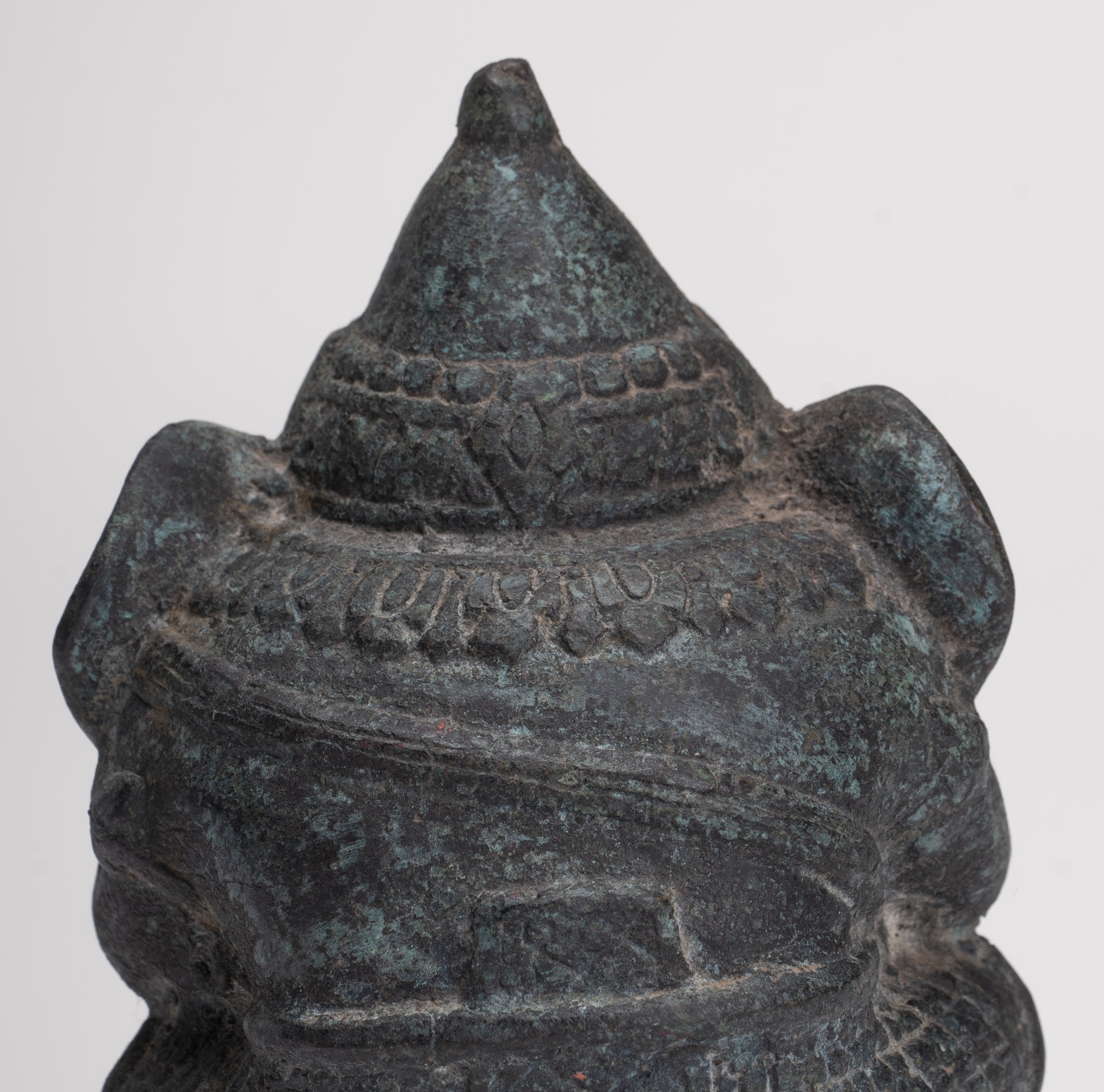 Antique Khmer Style Bronze Seated Round Elephant Statue - 14cm/6" Tall