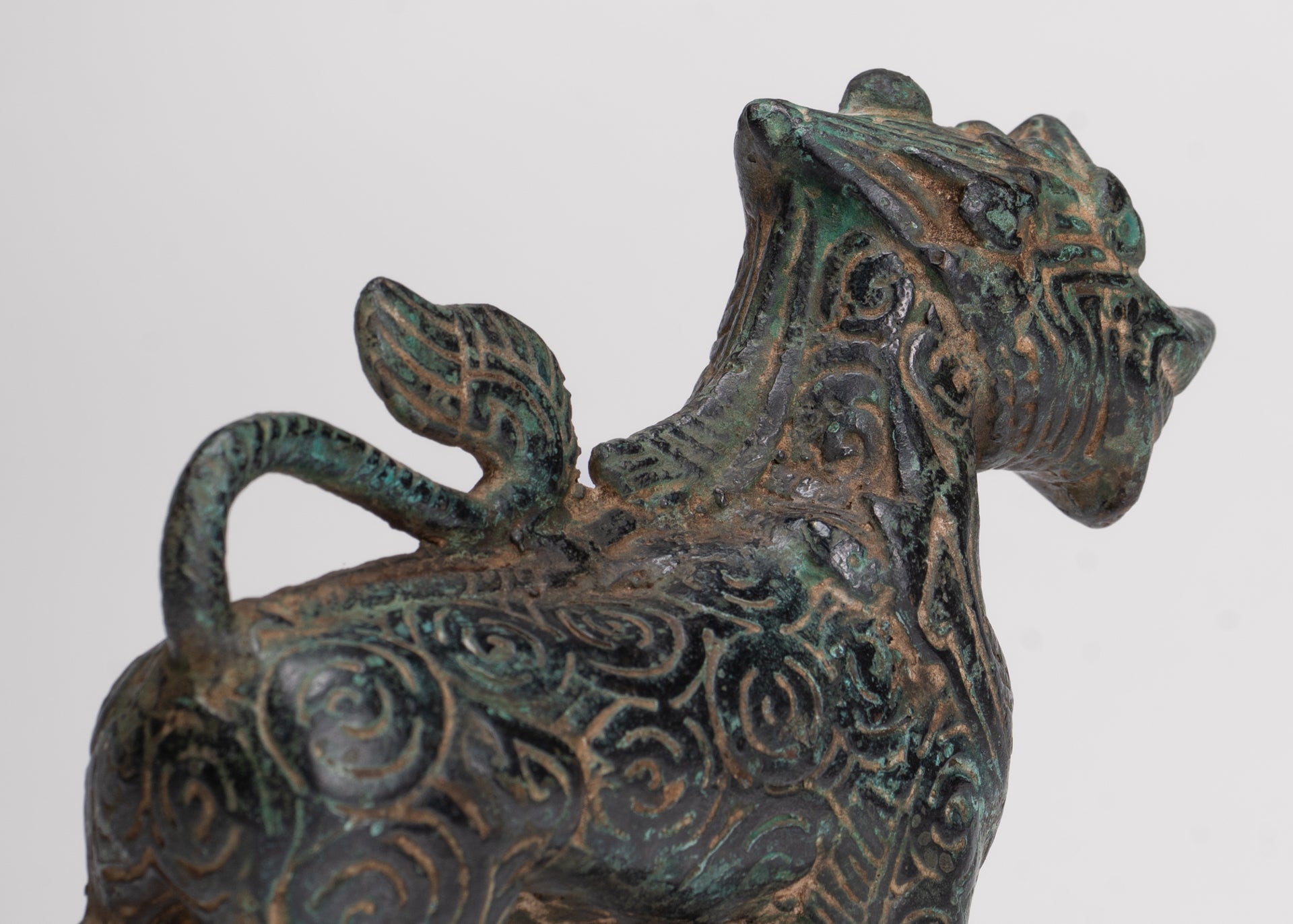 Antique Khmer Style Bronze Standing Chinthe Guardian Temple Lion - 10.5cm/4"