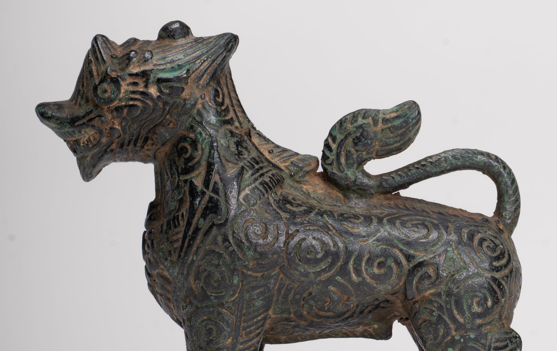 Antique Khmer Style Bronze Standing Chinthe Guardian Temple Lion - 10.5cm/4"