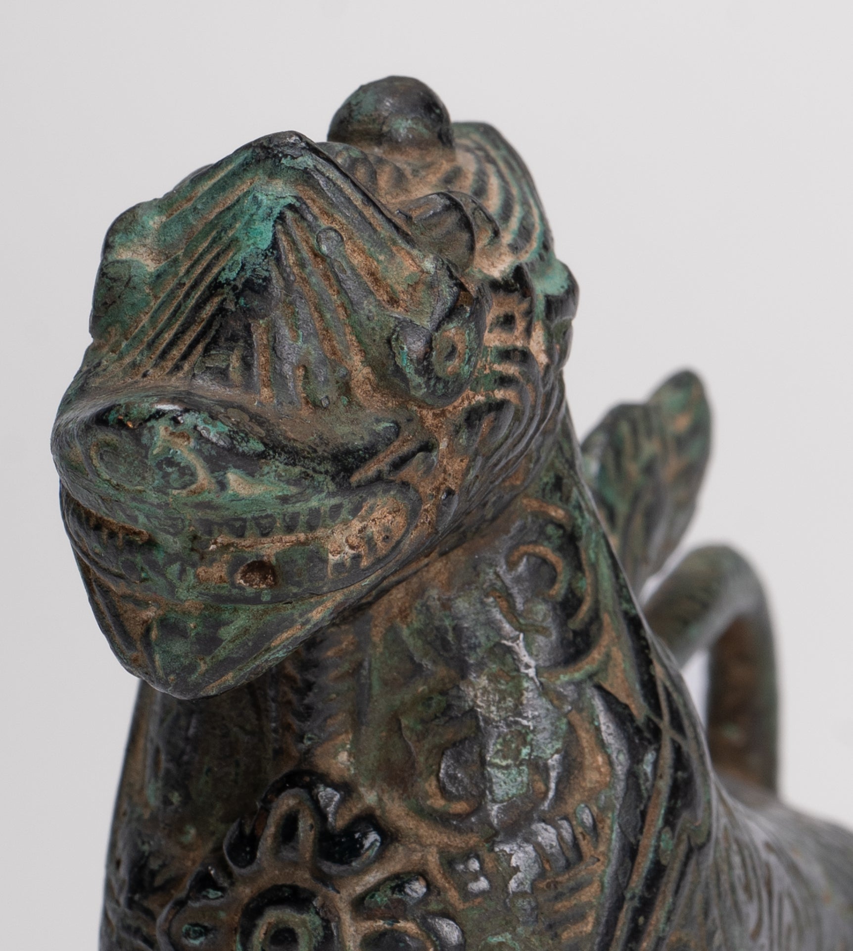 Antique Khmer Style Bronze Standing Chinthe Guardian Temple Lion - 10.5cm/4"