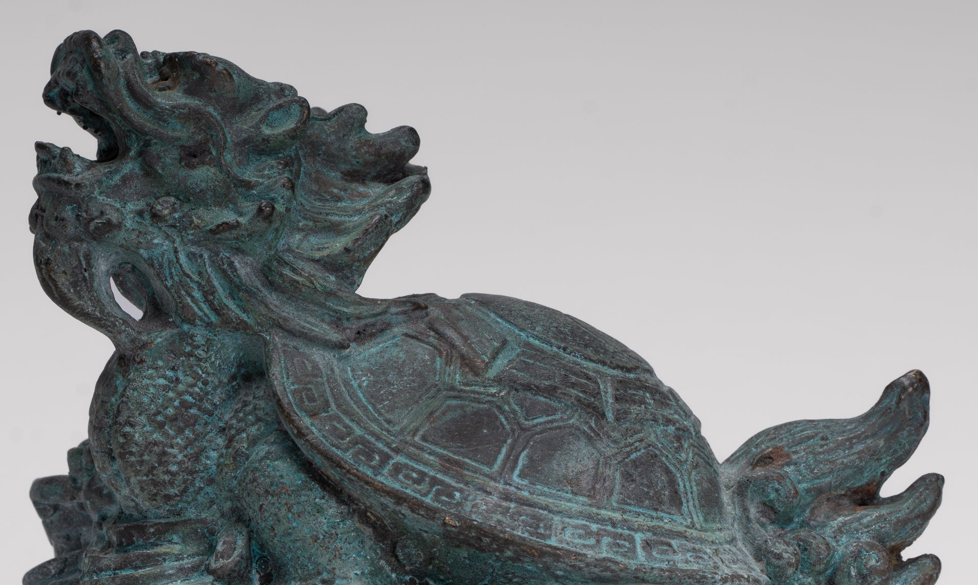 Antique Chinese Style Bronze Dragon Turtle or Tortoise Statue - 10cm/4"